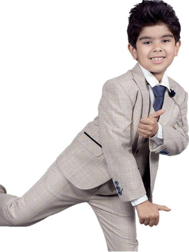 Cavani Caridi Boys 3-Piece Slim Fit Check Suit Set | Formal Blazer, Vest & Pants | Perfect for Weddings, School Events & Special Occasions