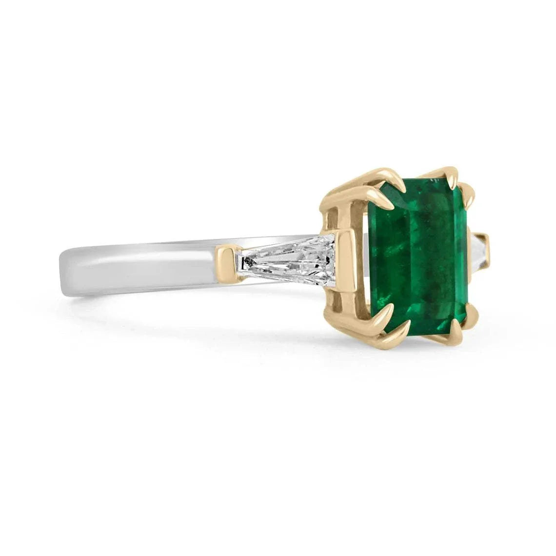 2.17tcw AAA+ AGL Certified Insignificant Oil 18K Gold Colombian Emerald Cut & Tapered Baguette Diamond Engagement Ring for Women - Perfect for Weddings, Anniversaries & Special Occasions
