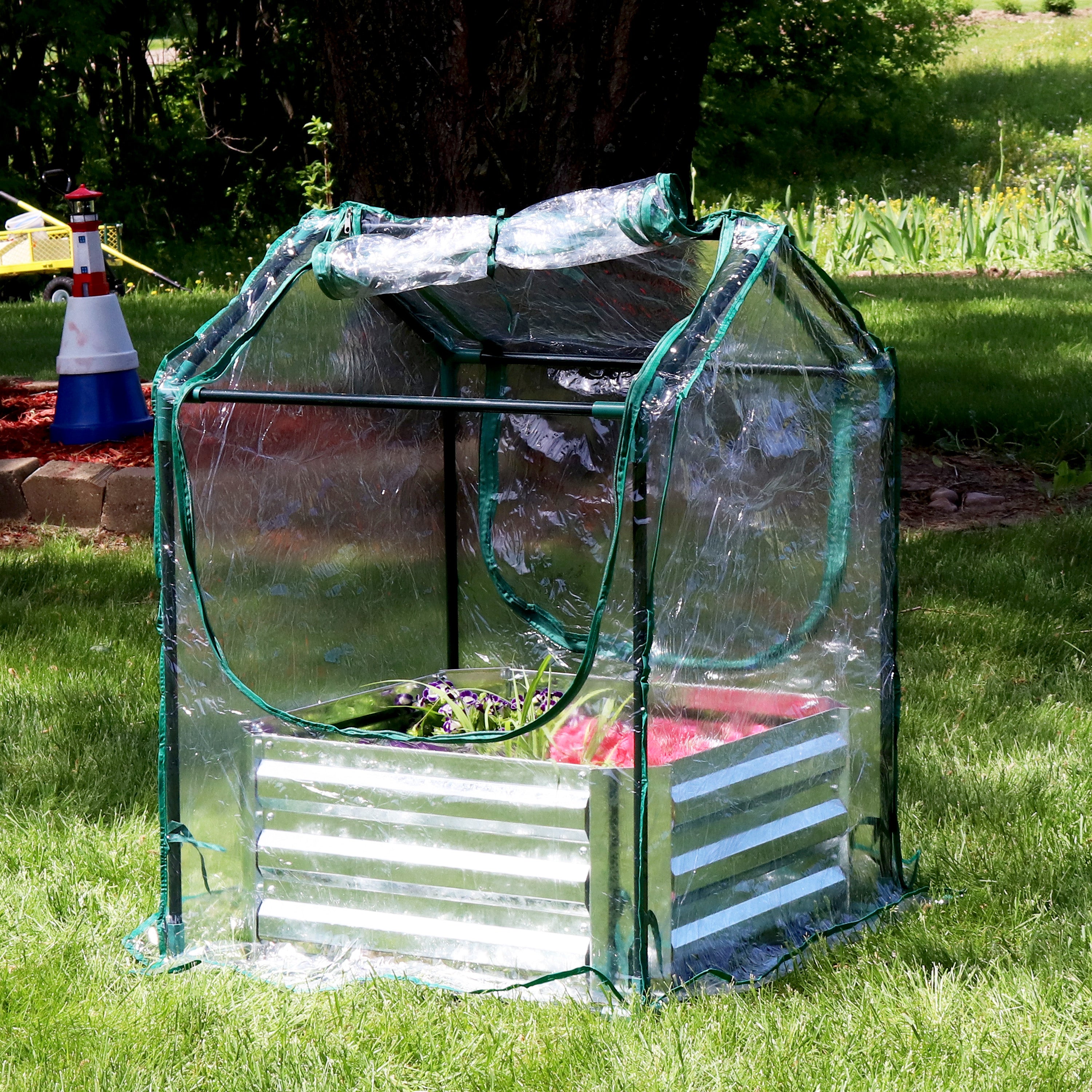 Sunnydaze 4x8ft Steel Raised Garden Bed with Mini Greenhouse Kit - Durable Outdoor Gardening Solution for Vegetables, Herbs & Flowers - Perfect for Backyards, Patios & Urban Gardening