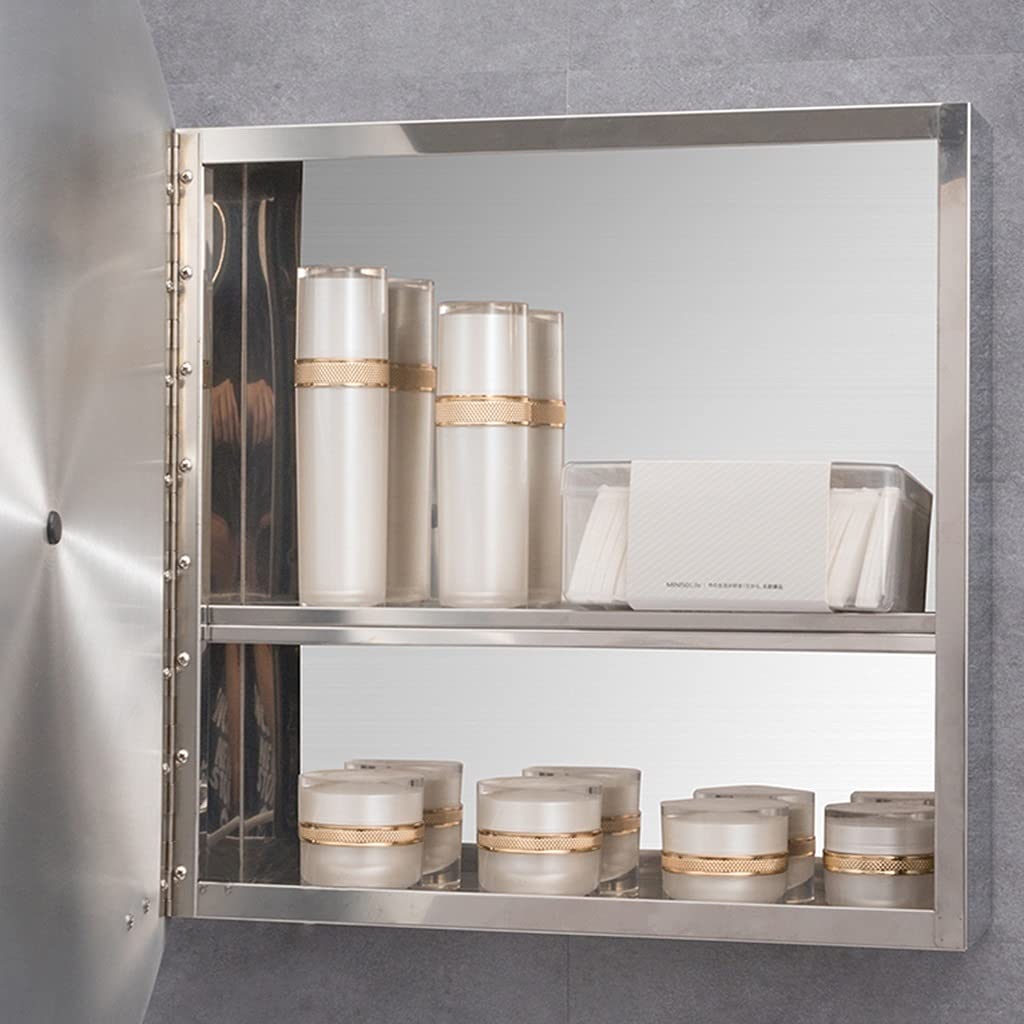 LED Bathroom Mirror Cabinet with Round Wall-Mounted Storage Shelves - Waterproof Medicine Cabinet for Toiletries & Cosmetics Organization - Perfect for Small Bathrooms, Vanity Areas & Modern Home Decor