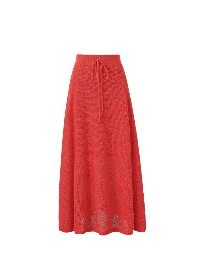 Affoue Women's Maxi Skirt - Flowy Long Skirt with Elastic Waistband, Red - Perfect for Summer, Beach, Vacations & Casual Outings