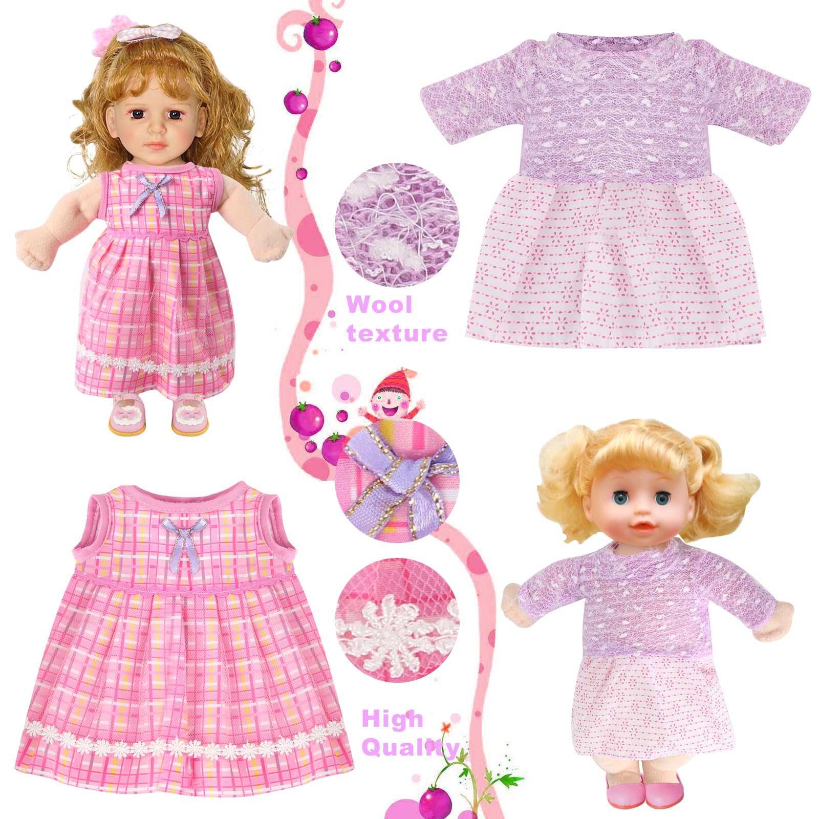 14-Piece Doll Clothes and Accessories Set for 13-15 Inch Baby Dolls - 12 Dresses + 2 Underwear Outfits - Perfect Gift for Girls | Playtime, Dress-Up, and Pretend Play