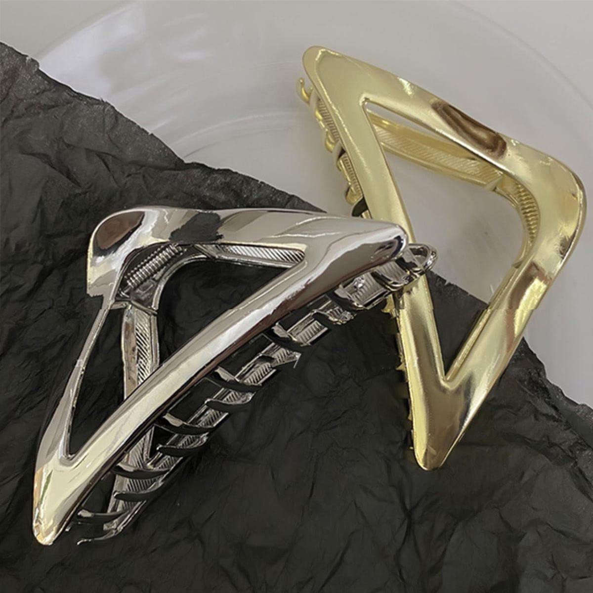 Juneyemo Gold & Silver Metal Hair Claw Clips for Women - Large Hair Clamps for Thick Hair, Shark Hair Clips (2PCS) - Perfect for Updos, Ponytails & Everyday Hairstyles