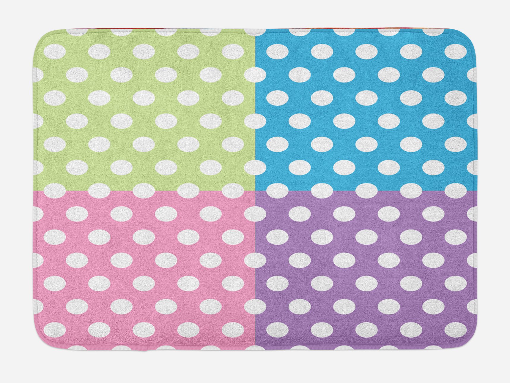 Ambesonne Non-Slip Plush Bath Mat - Modern Polka Dot Patchwork Design in Pink, Blue & Green - 30.2