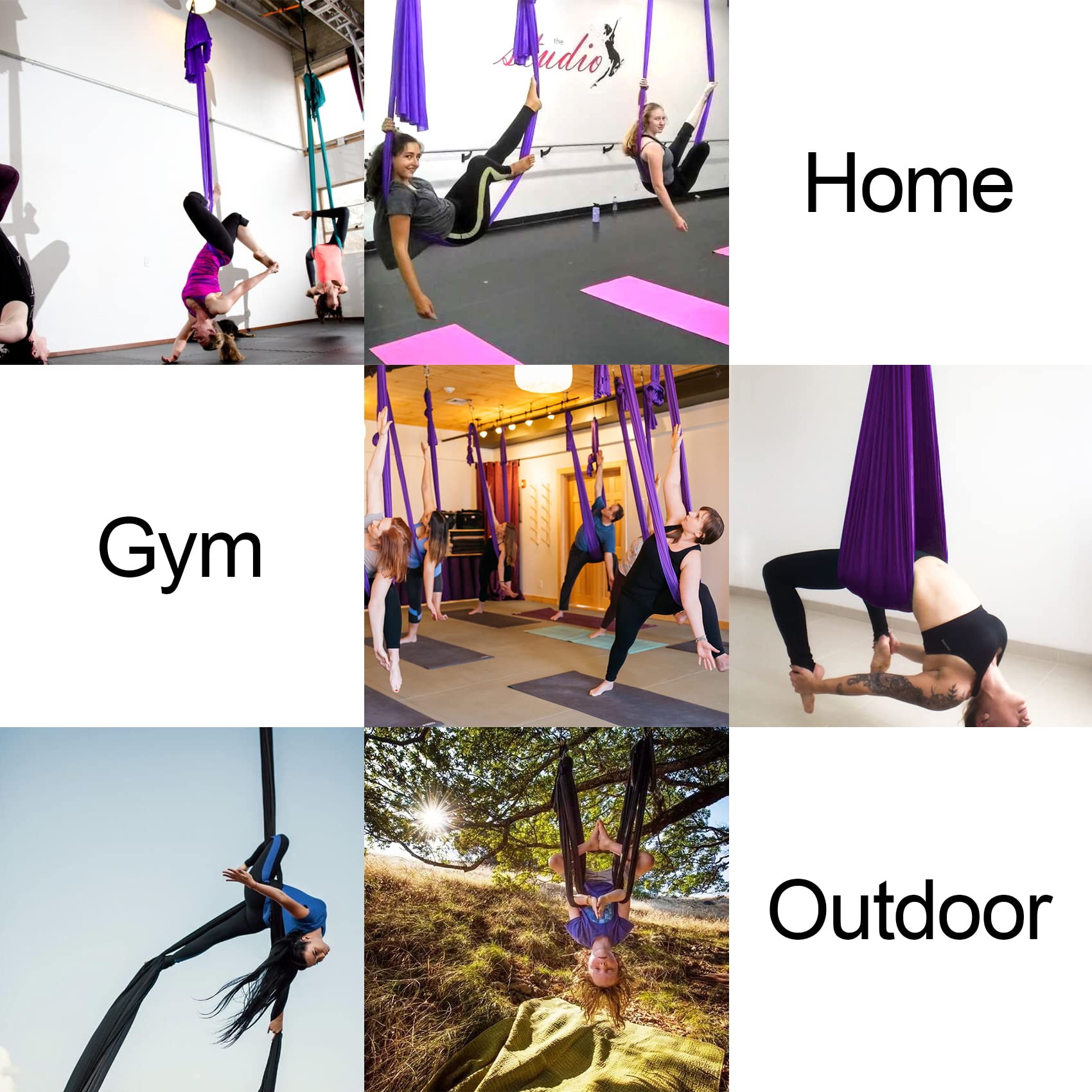 IONTACH 9 Yards Aerial Yoga Hammock Kit - Low-Stretch Fabric Yoga Swing Set for Beginners with Full Accessories | Perfect for Home Gym, Dance Training & Aerial Silks Practice