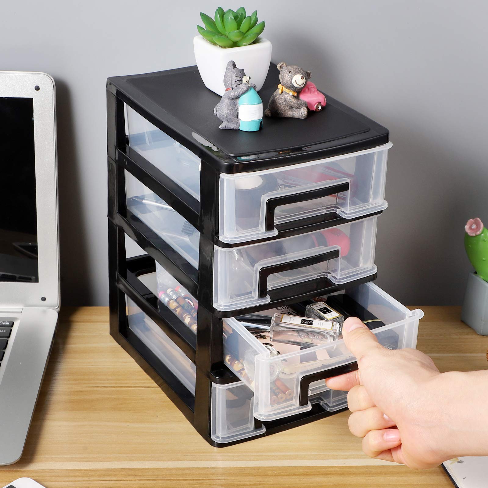 BESPORTBLE 4-Drawer Plastic Storage Organizer - Portable Multifunctional Closet & Home Storage Rack (Black/Transparent) - Perfect for Bedroom, Office, Bathroom & Kids Room Organization