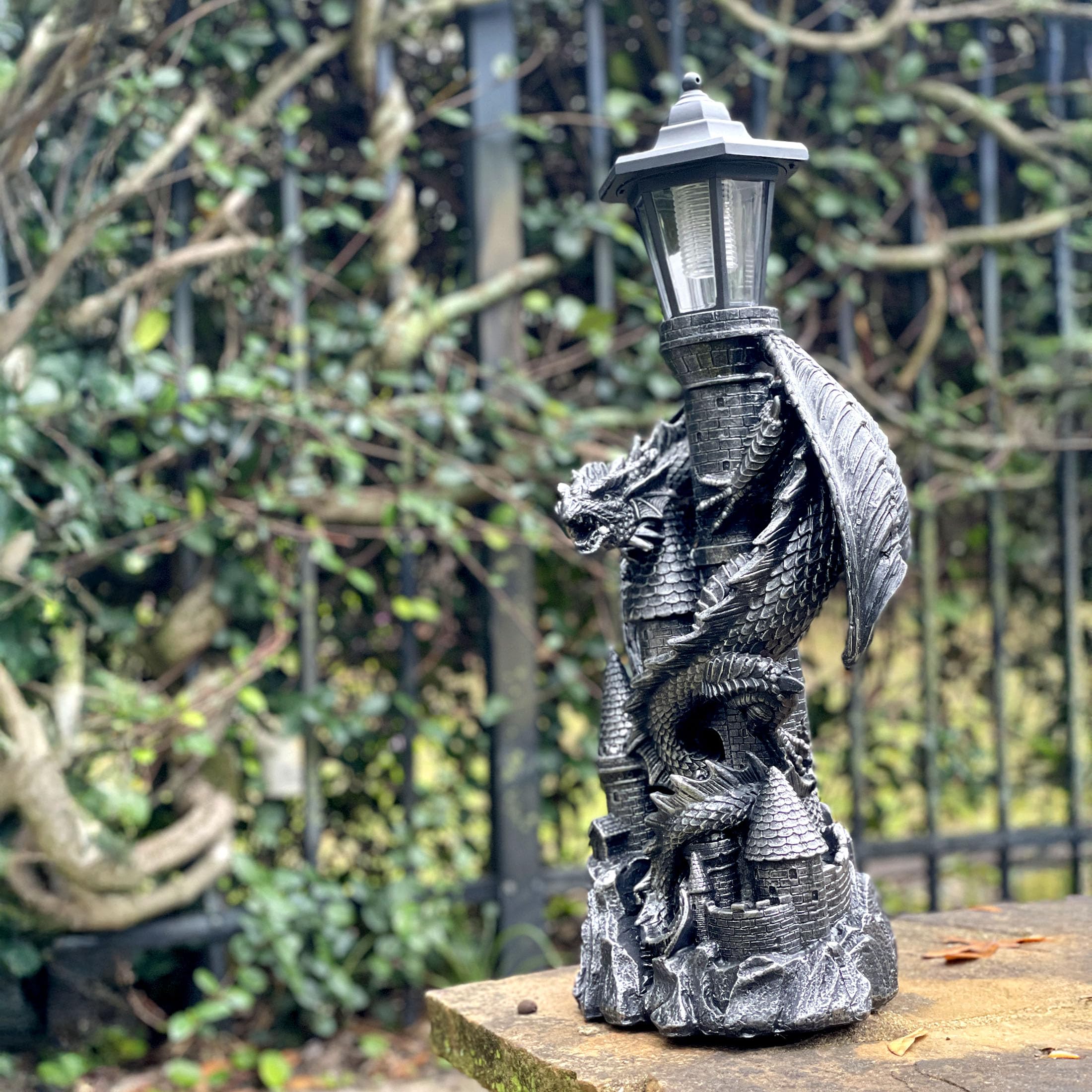 Solar-Powered Medieval Dragon Statue with LED Lantern - 21 Inch Gothic Outdoor Decor for Garden, Patio & Castle Theme - Keeper of The Castle Symbolizing Protection & Enchantment