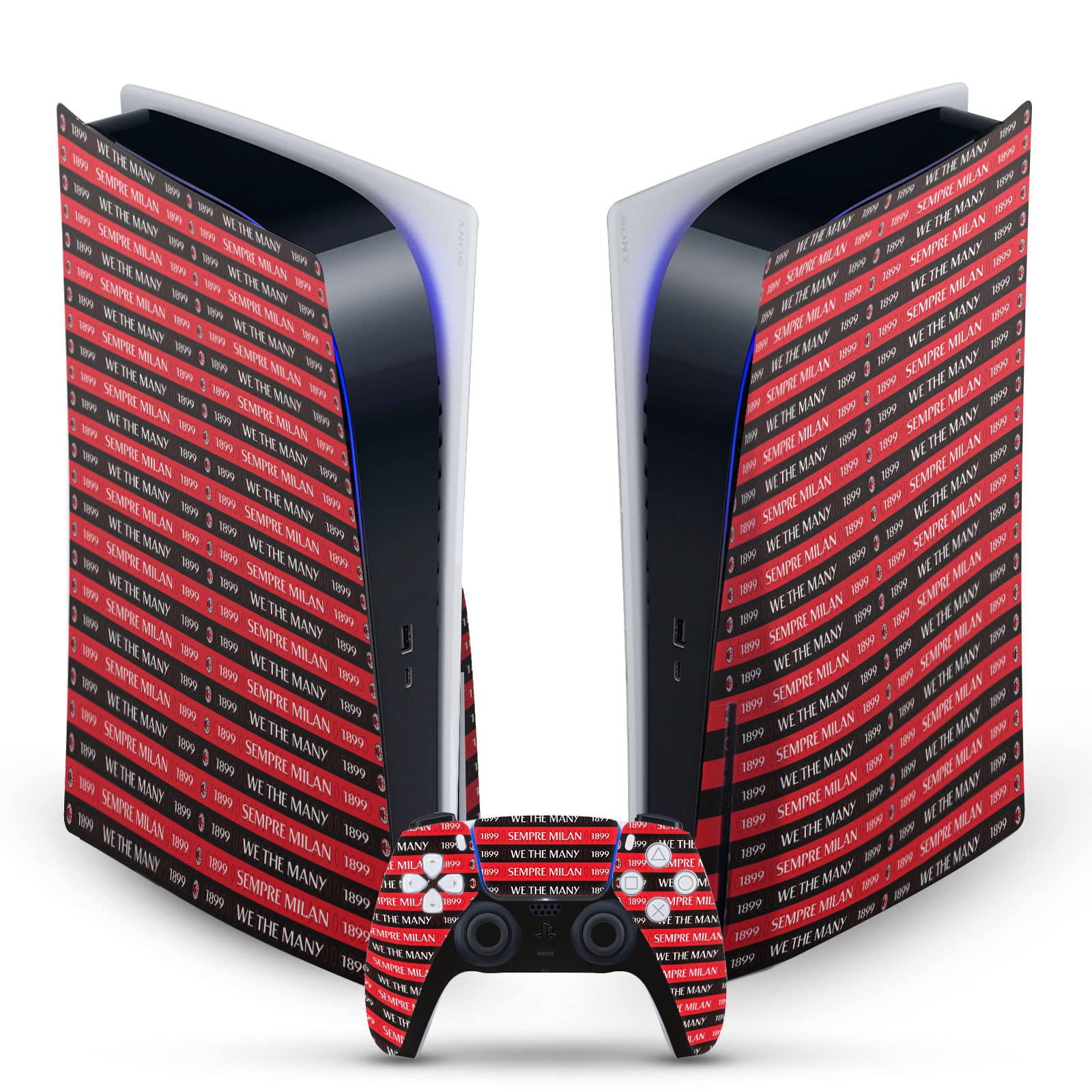 Officially Licensed AC Milan Sempre Milan 1899 Matte Vinyl Skin for PS5 & Controller - Gaming Decal Sticker Compatible with PlayStation 5 Disc Edition & DualSense - Perfect for Soccer Fans & Gaming Setups