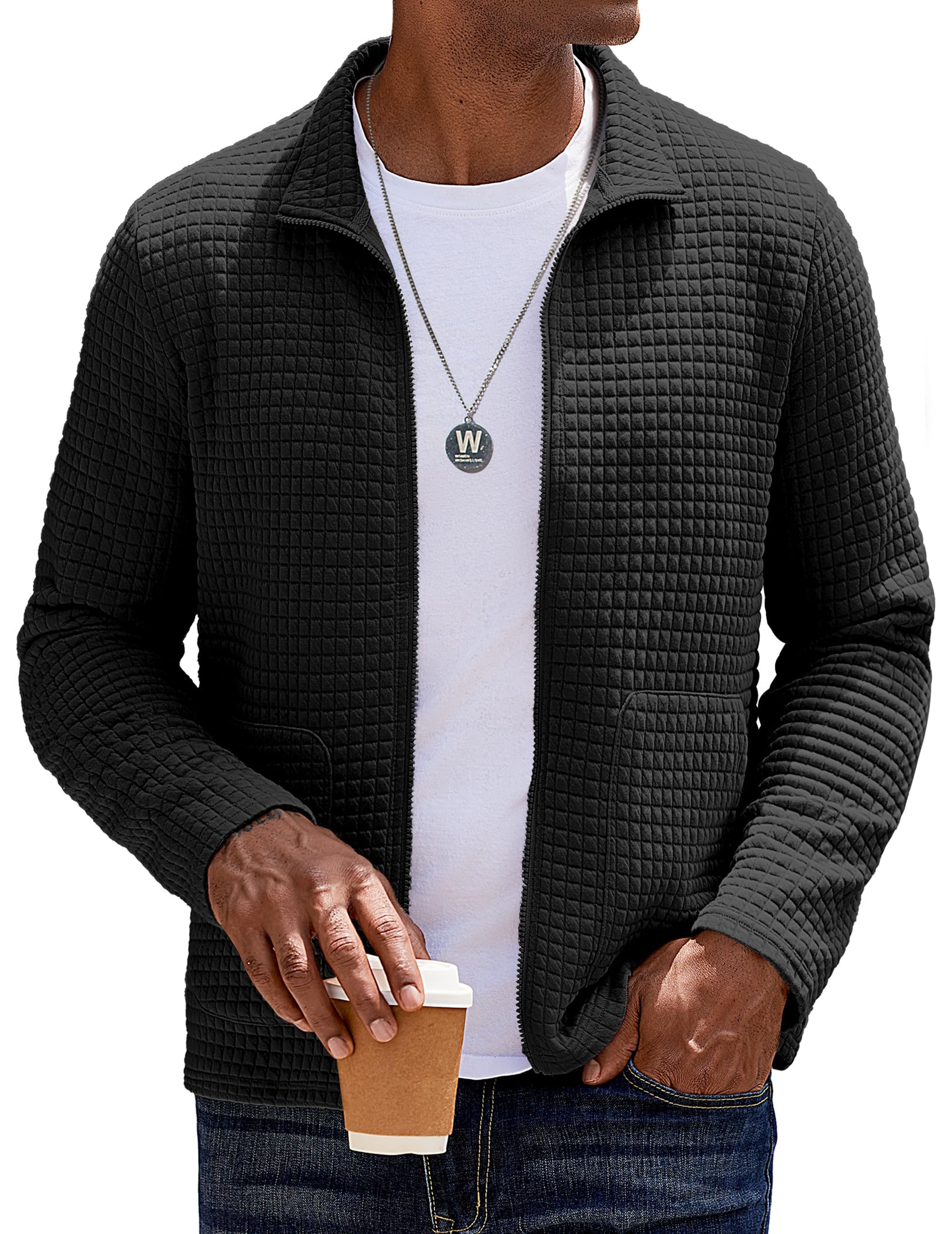 COOFANDY Men's Lightweight Varsity Jacket - Casual Bomber Jacket with Waffle Texture & Zip-Up Front Pockets | Perfect for Spring/Fall Outerwear, Streetwear & Casual Outfits