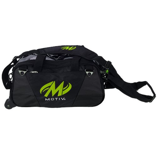 Motiv Ballistix Double Tote Roller Grey Lime Bowling Bag - 2 Ball Bowling Tote with Wheels for Easy Transport - Perfect for League Play & Tournament Travel