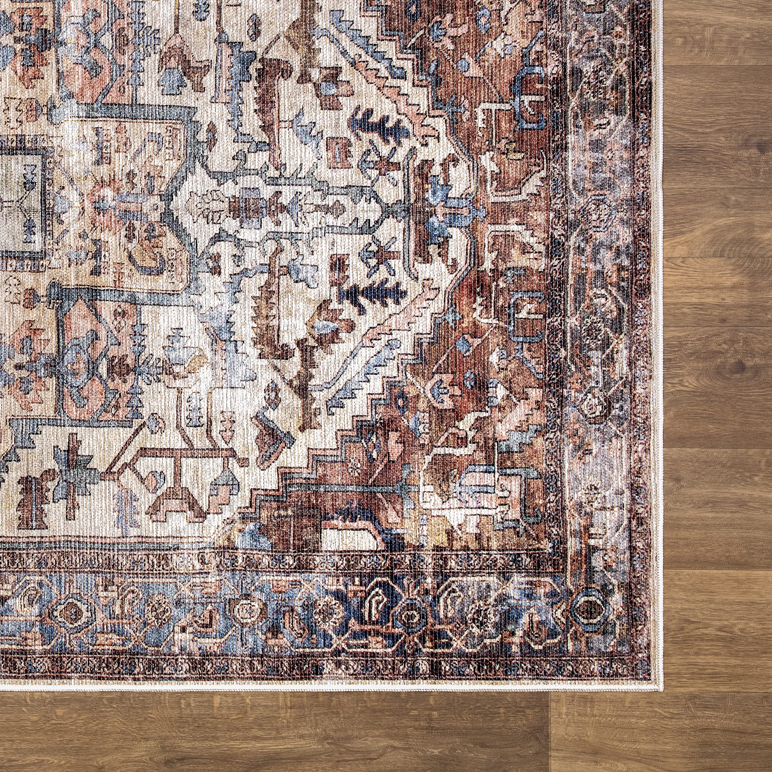 Abani 8' x 10' Vintage Medallion Rectangular Area Rug - Machine Washable, Stain Resistant & Non-Shedding - Terracotta Polypropylene Rug for Living Room, Bedroom & Dining Room