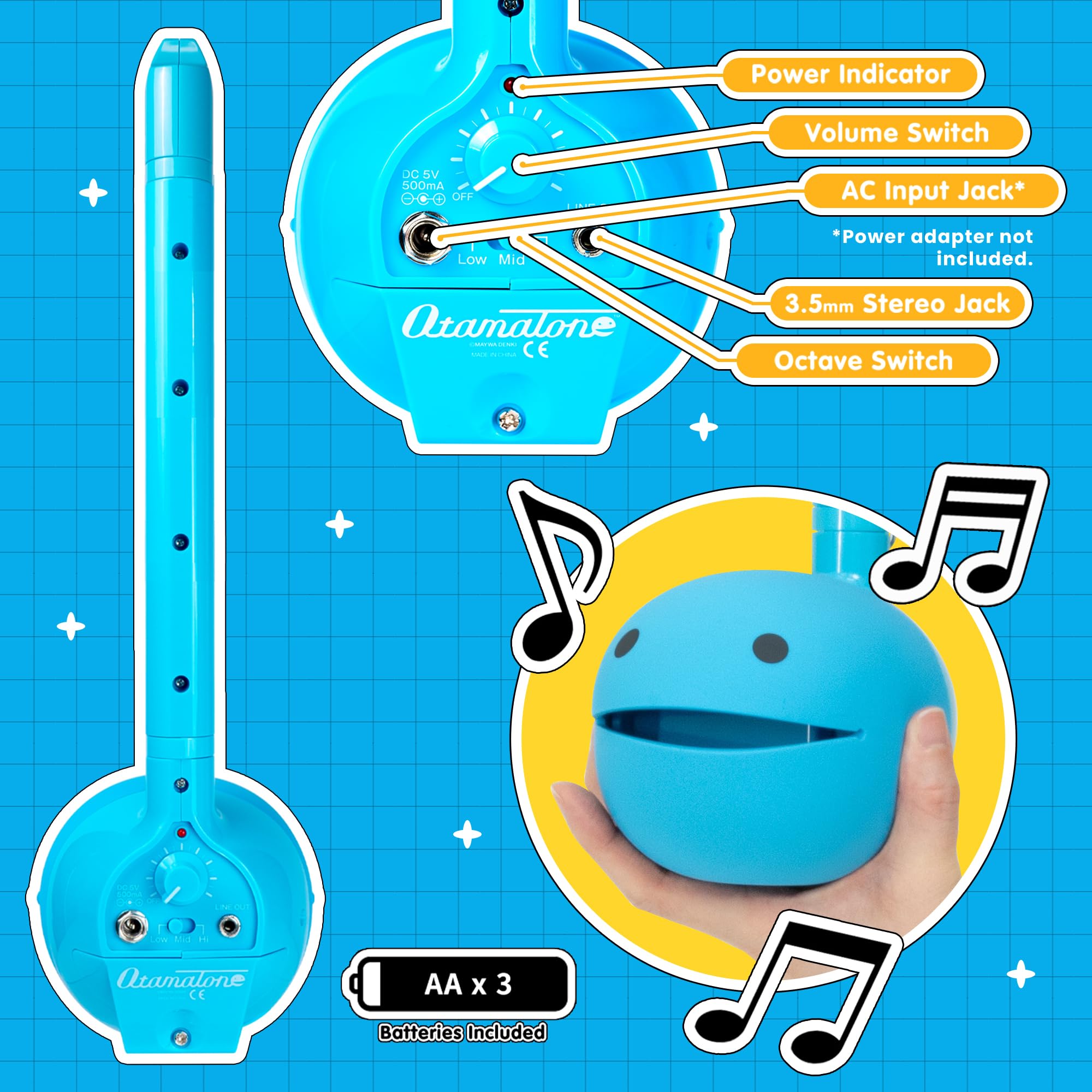 Otamatone Deluxe Electronic Musical Instrument - Portable Digital Synthesizer from Japan | Fun Gift for Adults & Music Lovers | Blue with English Manual | Perfect for Music Creation, Parties & Unique Gifts