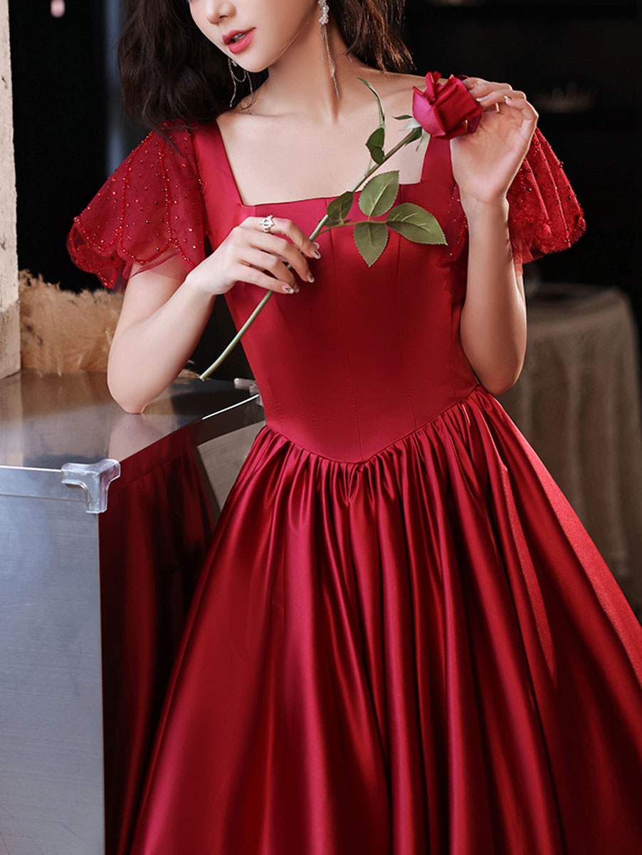 Elegant Burgundy Satin Long Prom Dress - Formal Evening Gown for Bridesmaids, Homecoming, and Special Occasions
