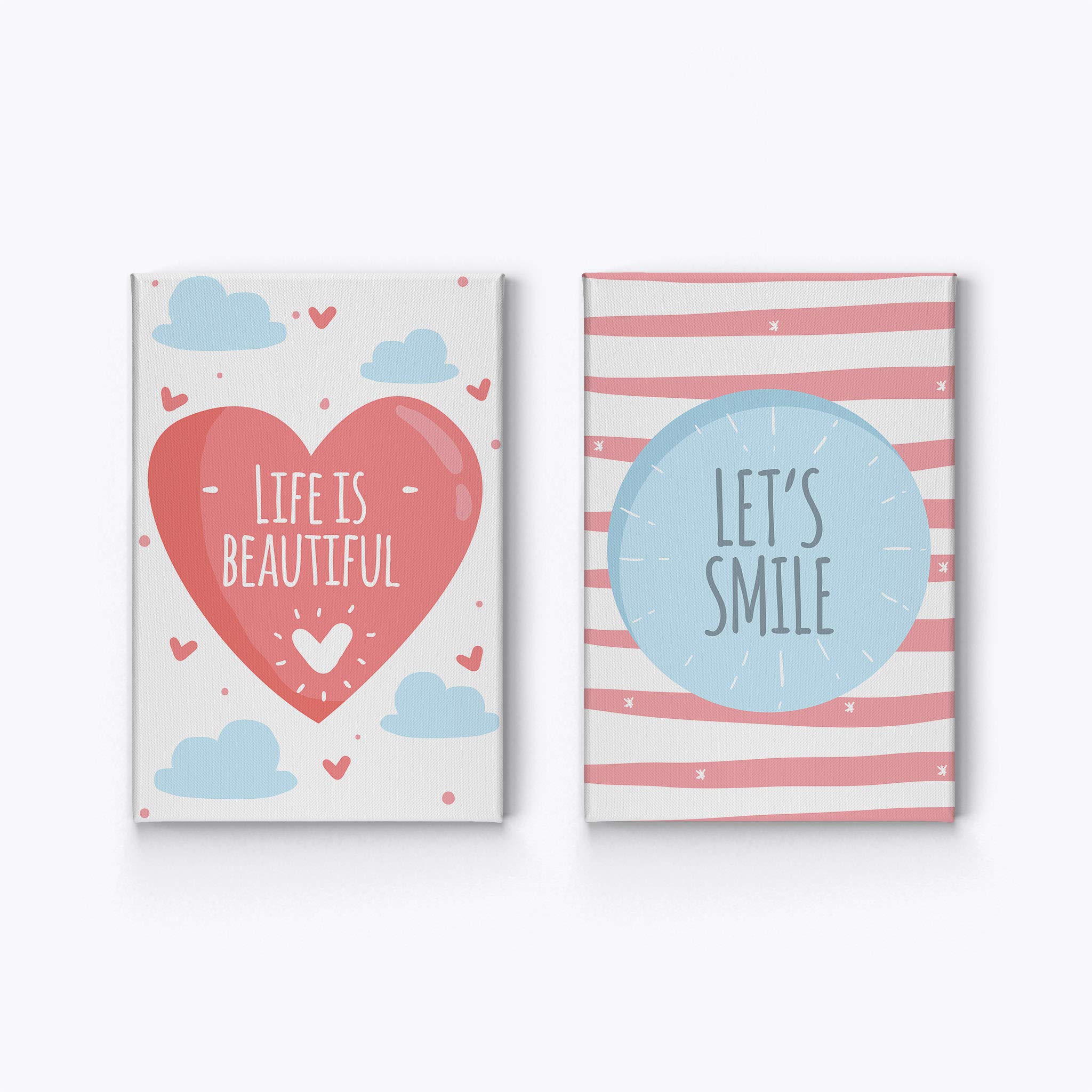Life is Beautiful Let's Smile Motivational Quote 2-Piece Canvas Wall Art Set - 36x24 Inch Ready to Hang Kids Room Decor for Boys & Girls - Perfect for Nursery, Bedroom & Playroom - Made in USA