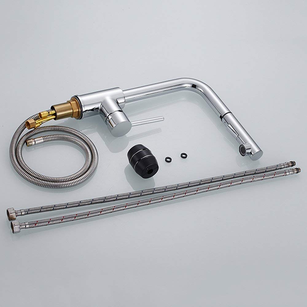 Premium Commercial Kitchen Sink Faucet - Single Lever Pull-Out Chrome & Black Swivel Mixer Tap with Brass Spray Head & Dishwasher Sprayer | Ideal for Restaurants, Food Trucks & Home Kitchens