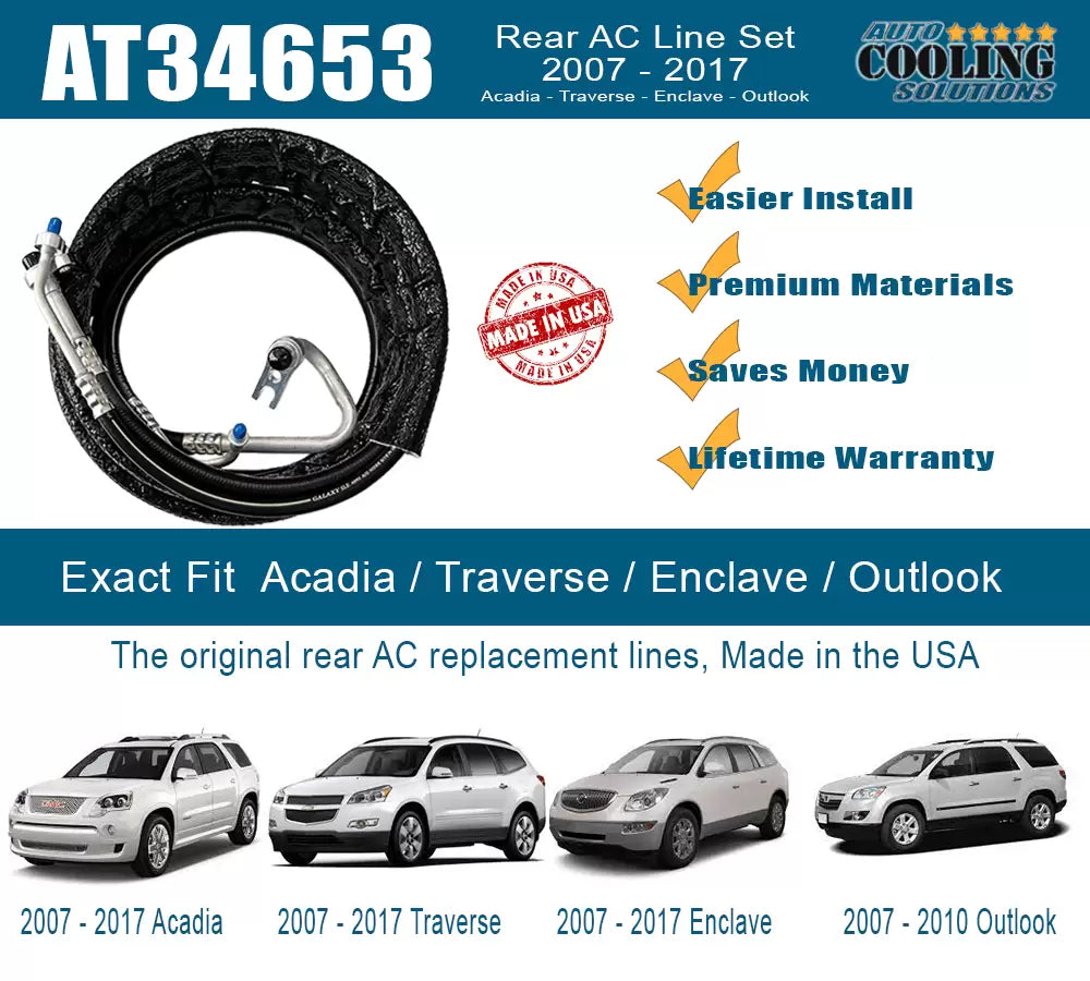 Rear AC Line Set for GMC Acadia, Saturn Outlook, Buick Enclave, Chevy Traverse (2007-2017) - Replacement AC Refrigerant Lines for SUV Cooling System Repair