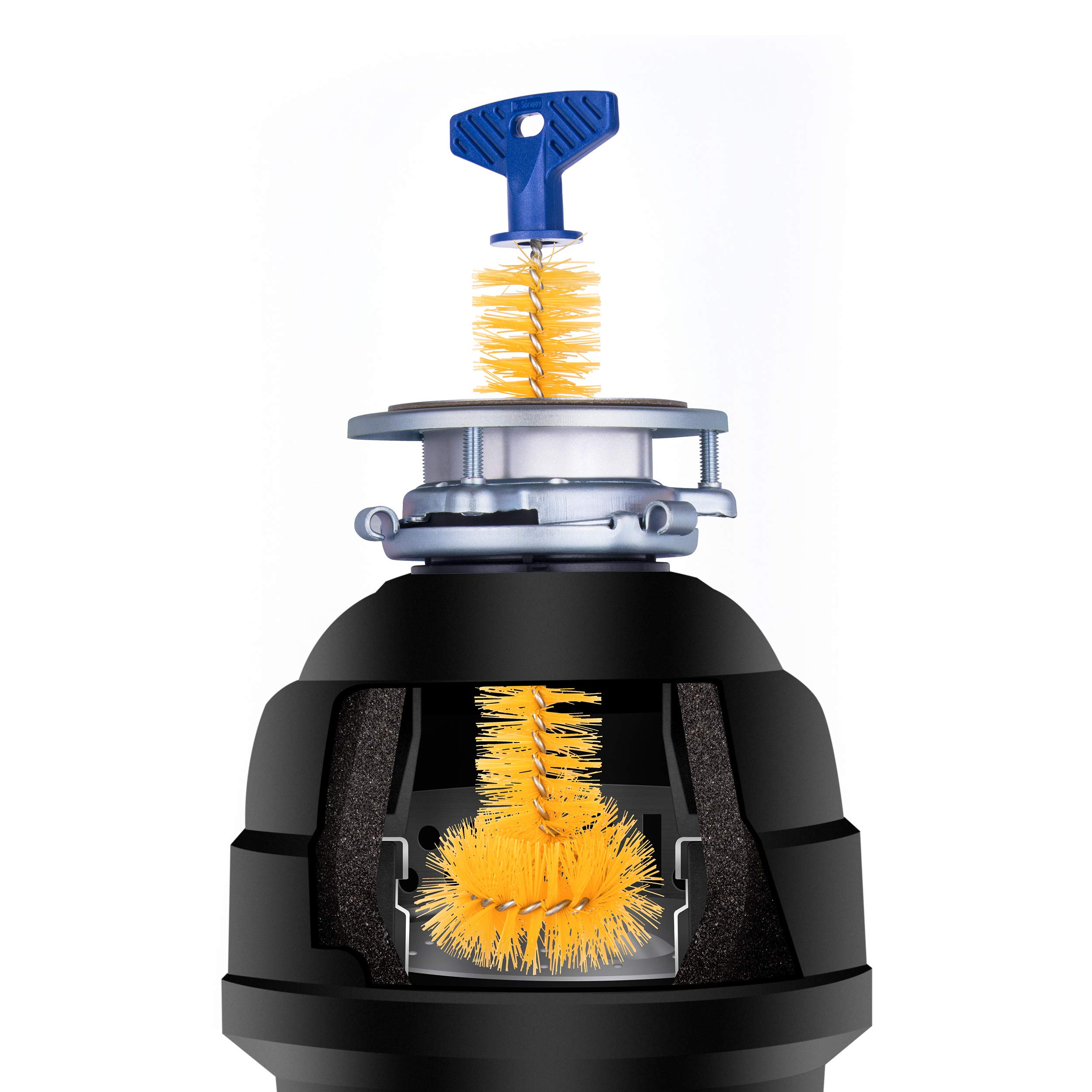 Universal Garbage Disposal Brush with Sturdy Grip Handle - 11 Inch Yellow Cleaning Brush for Kitchen Sink, Drain, and Pipe Maintenance
