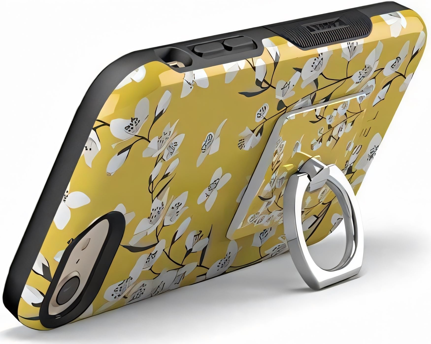 Casely Phone Ring Grip Stand - Yellow Cherry Blossom Floral Design | 360° Swivel, Strong Reusable Adhesive | Universal Phone Holder for iPhone, Samsung, Android | Perfect for Selfies, Videos & Hands-Free Use