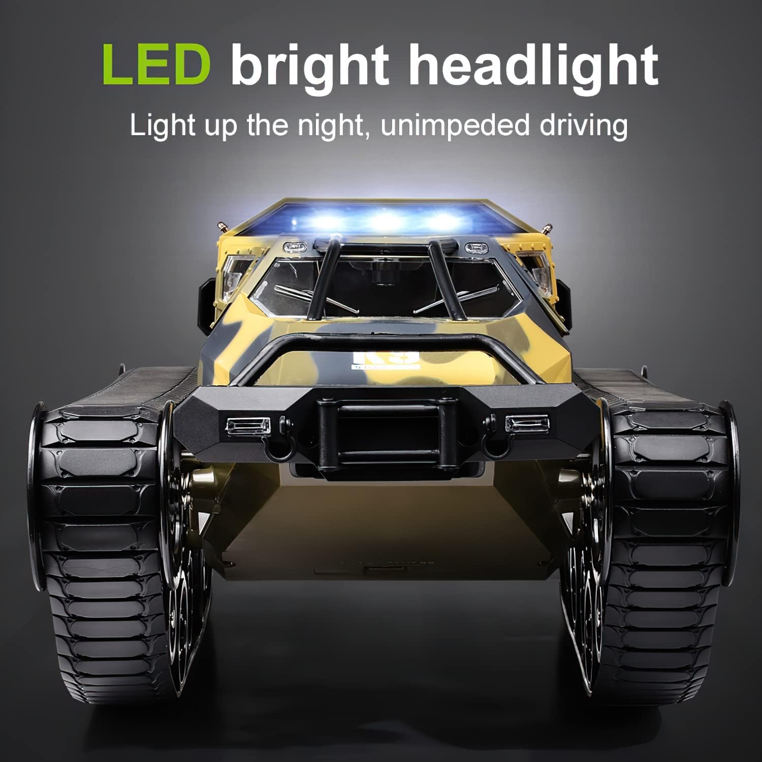 1:12 Scale 2.4Ghz Remote Control Tank - All Terrain 4WD Off-Road RC Crawler with 360° Rotating & Drifting, 2 Rechargeable Batteries - Perfect for Outdoor Adventure, Backyard Play & RC Hobbyists (Yellow)