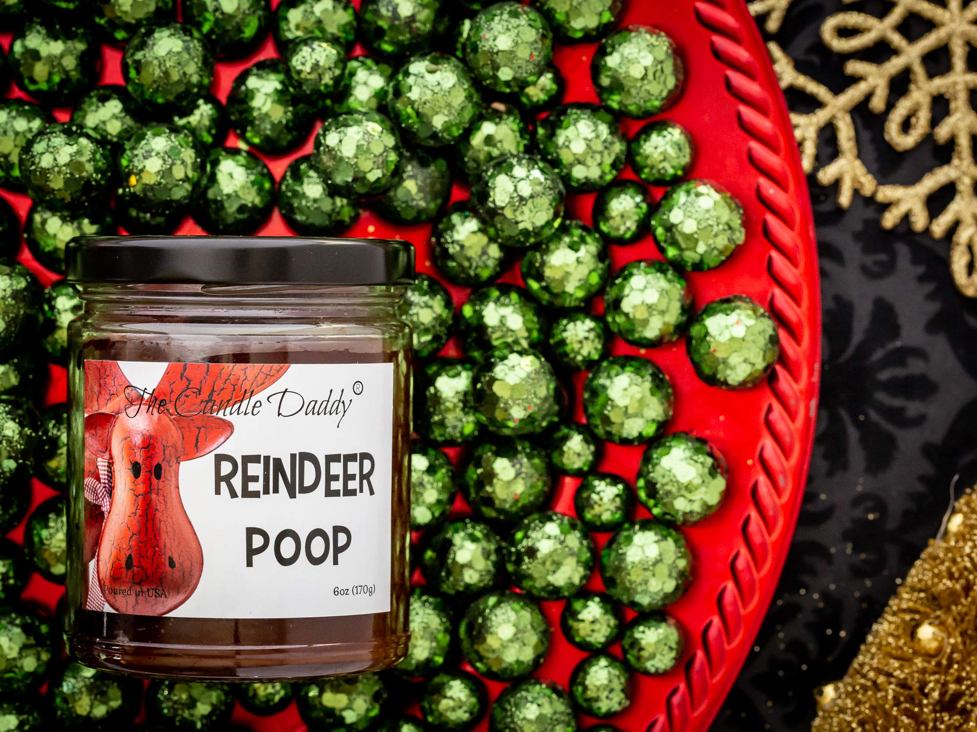 Funny Reindeer Poop Holiday Candle - Coffee Scented Christmas & New Year Gift - Long Lasting 6oz Hand-Poured Soy Candle USA - Perfect for Office White Elephant, Stocking Stuffers & Holiday Decor