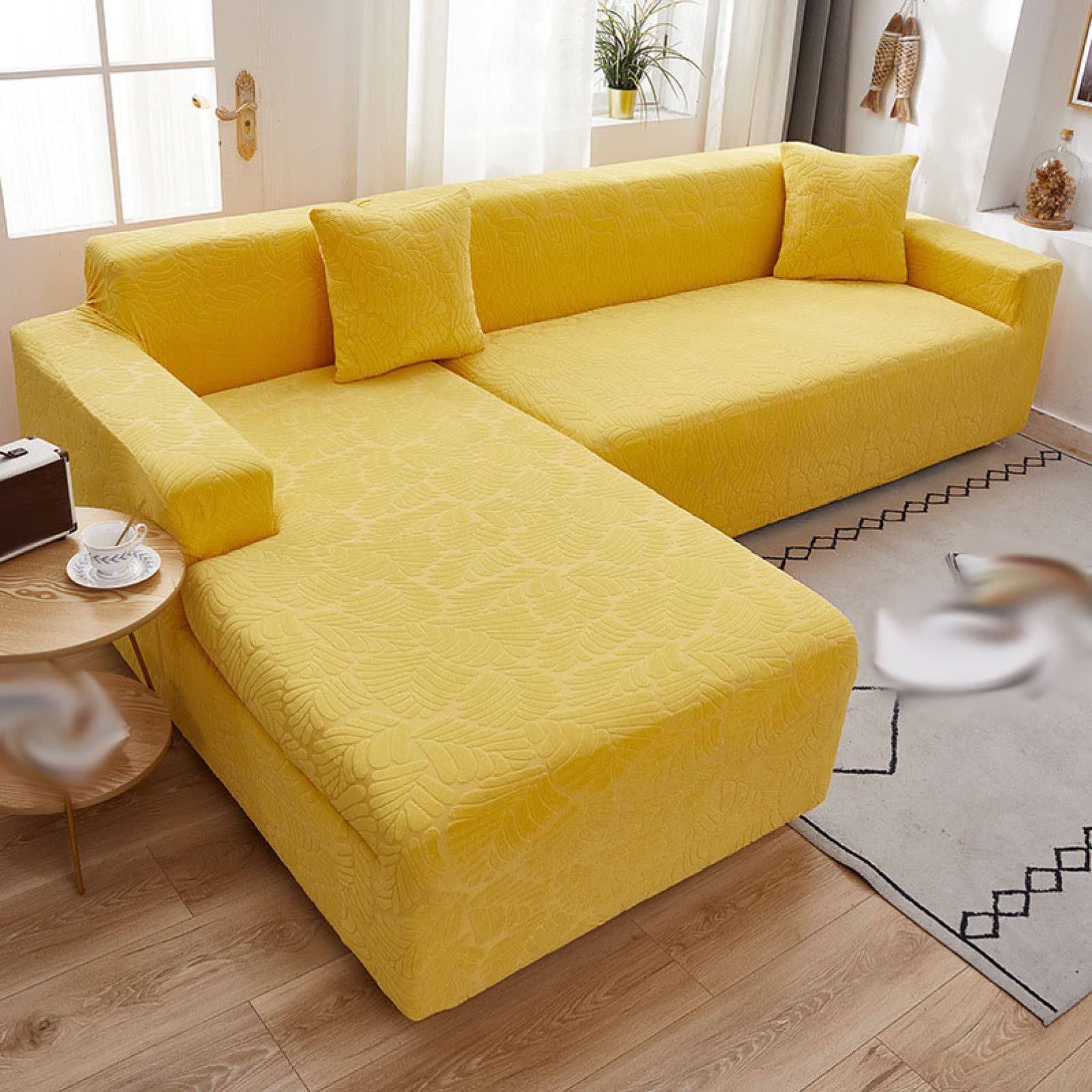 L-Shaped Sectional Sofa Slipcover - Breathable Polyester Furniture Protector with Non-Skid Foam Backing for Living Room Couches | Perfect for Pet Owners & Family Gatherings