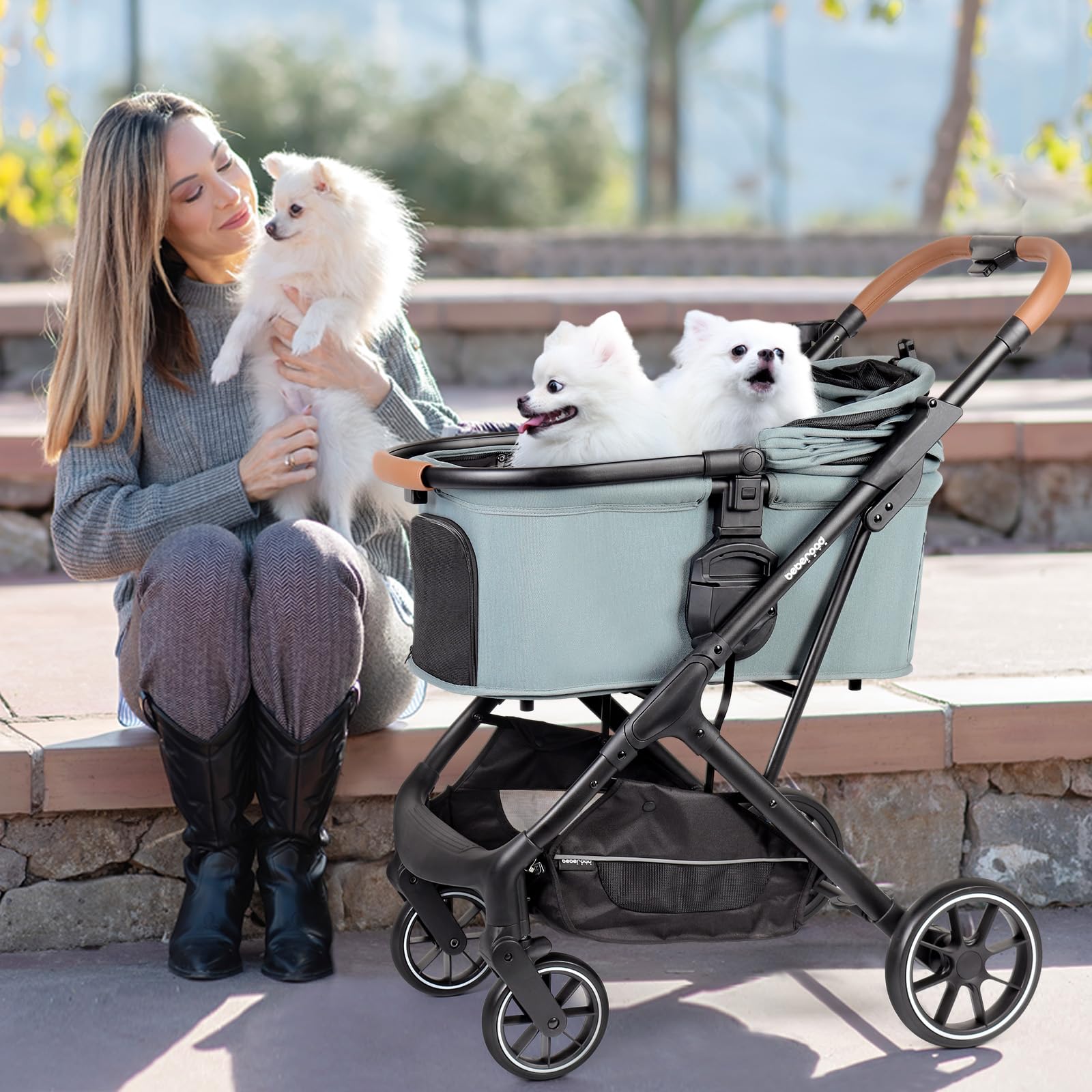 Premium T6 Foldable Pet Stroller for Medium Dogs Up to 66lbs or 2 Small Pets - Detachable Carrier, Lightweight & Durable (Green) | Perfect for Park Walks, Vet Visits & Shopping Trips