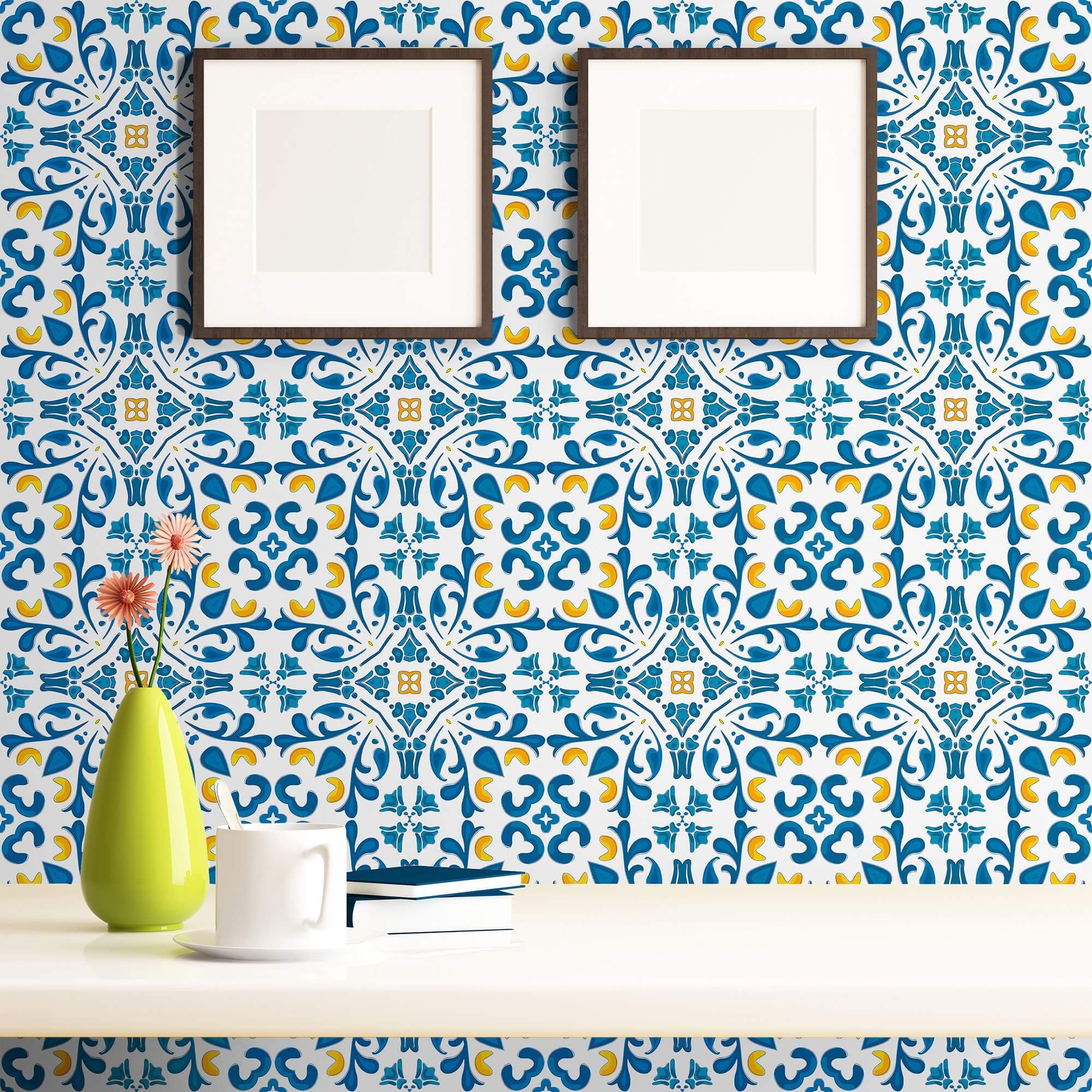 Blue Global Tile Adhesive Peel and Stick Removable Wallpaper 6885 - Self-Adhesive Wall Tiles for Kitchen Backsplash, Bathroom, and Home Decor - Easy DIY Installation, Waterproof & Reusable