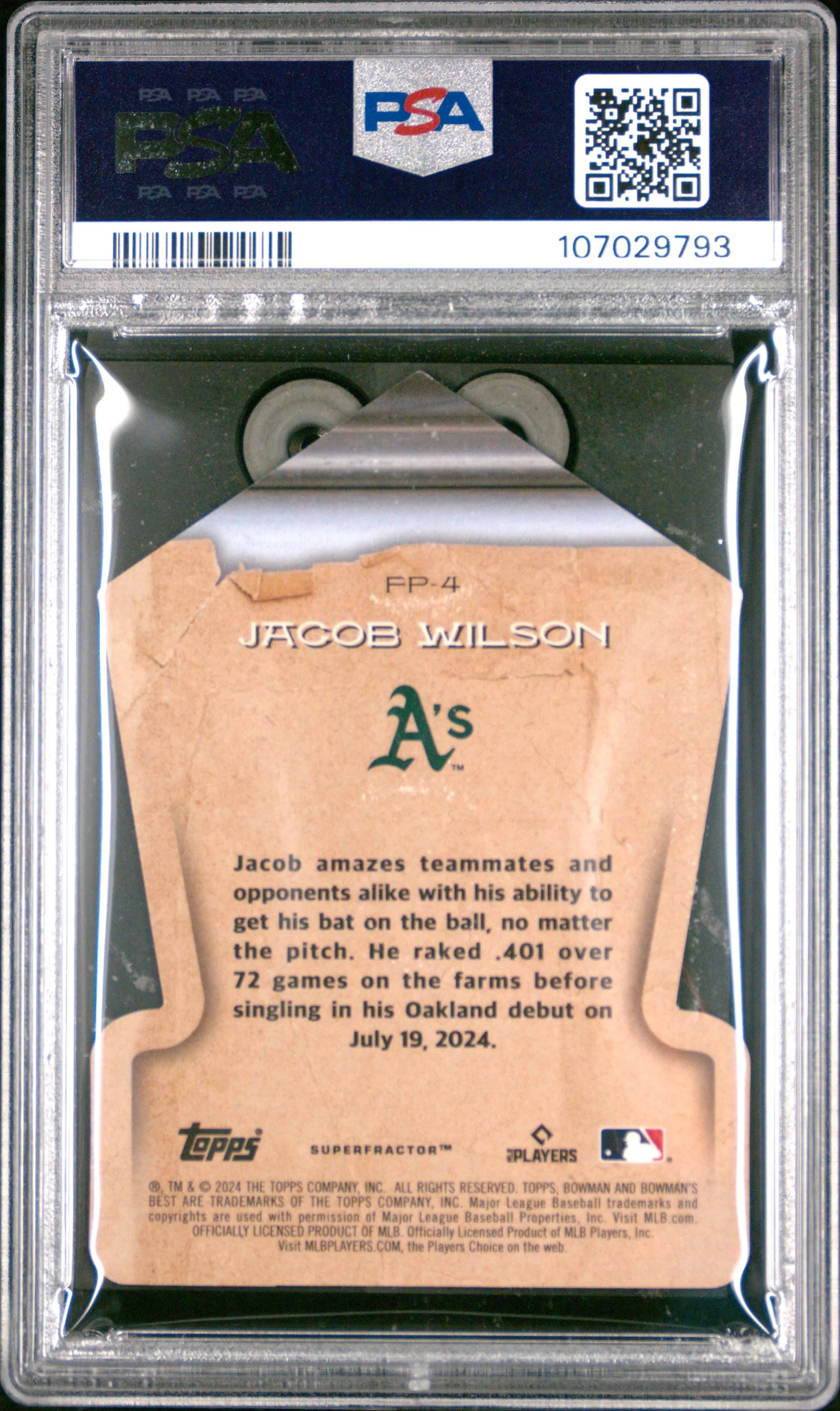 2024 Bowman's Best Baseball Fabled Phenoms Jacob Wilson Super PSA 9 1/1 - Rare Collectible Trading Card for Baseball Fans & Investors - Perfect for Display, Trading, and Investment Portfolios