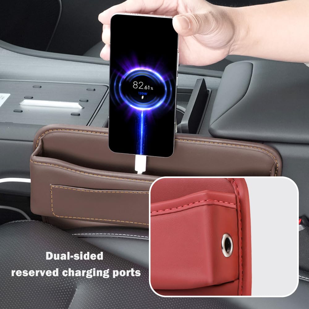 Leather Car Seat Gap Filler Organizer with Card Holder - L-Capacity Storage Box for Phone, Keys, Glasses & Essentials | Perfect Car Accessories for Organization & Convenience (Black) | Ideal for Daily Commute, Road Trips & Family Travel