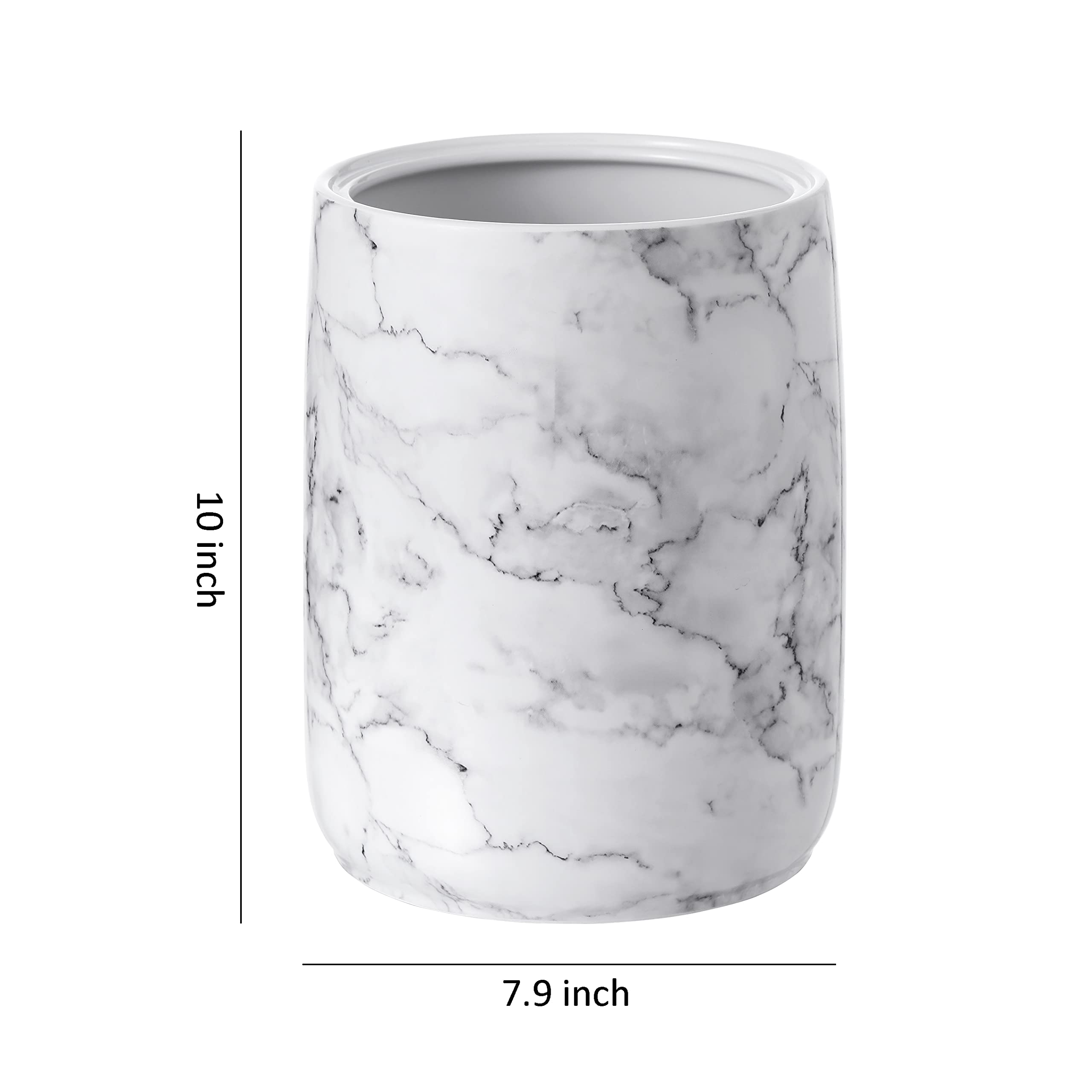 Elegant Ceramic Bathroom Trash Can with Marble Look - Decorative Wastebasket for Bathroom, Bedroom & Office - Perfect for Home, Hotel & Spa Decor