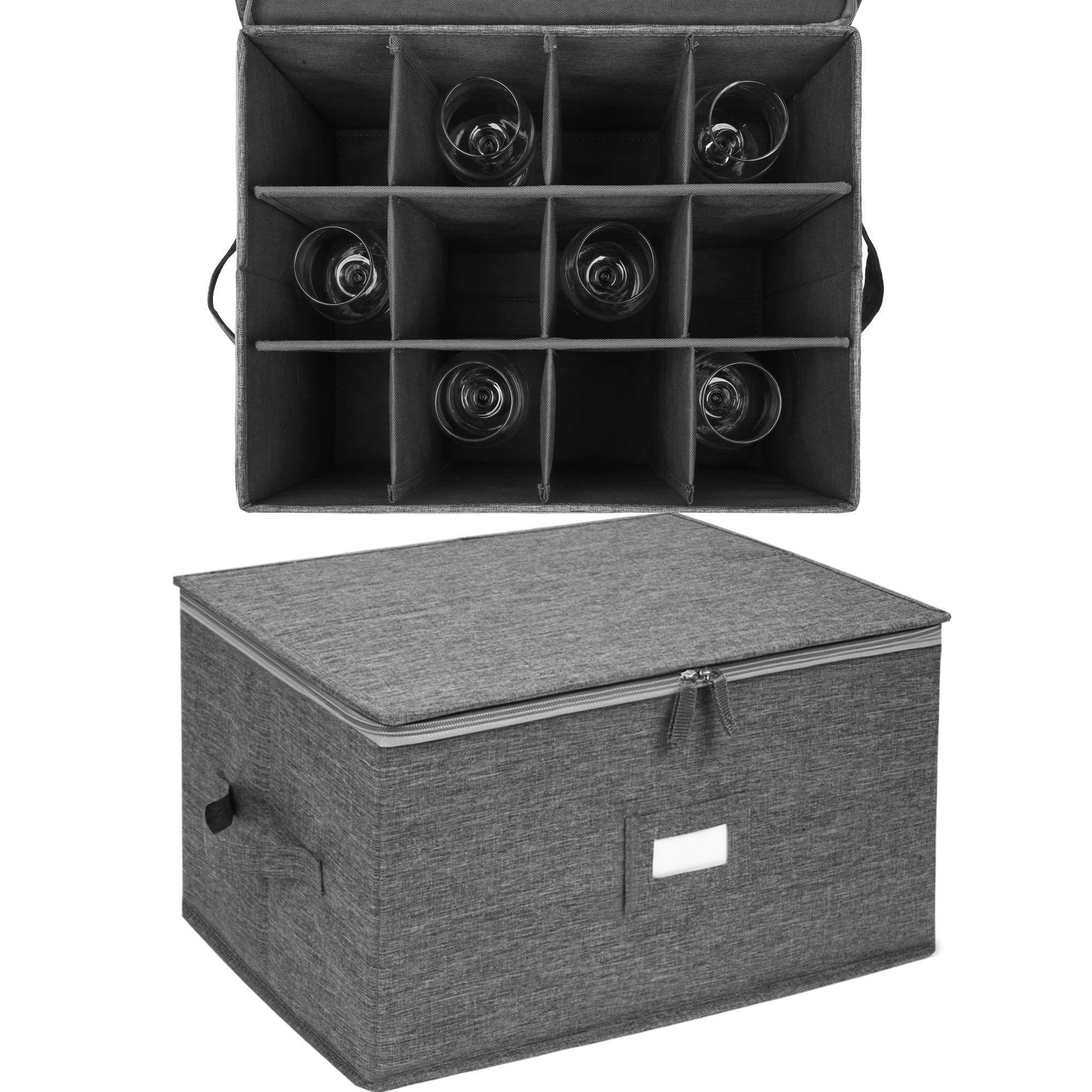 Stackable China Storage Containers 17x13x6 Inches - Stemware & Wine Glass Storage Cases (2 Pack) - Perfect for Kitchen Organization, Dishware Protection, and Safe Glassware Transport
