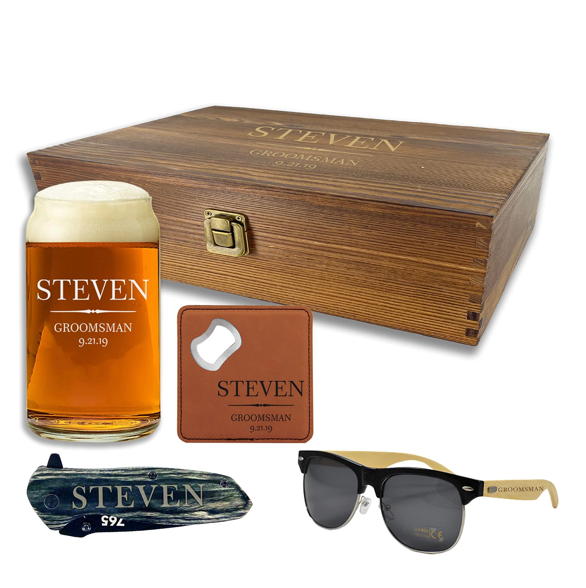 Personalized Beer Can Glasses Set of 6 - Custom Engraved Groomsmen Gift for Weddings - 9 Premium Design Options - Perfect for Bachelor Parties, Anniversary Gifts & Man Cave Decor