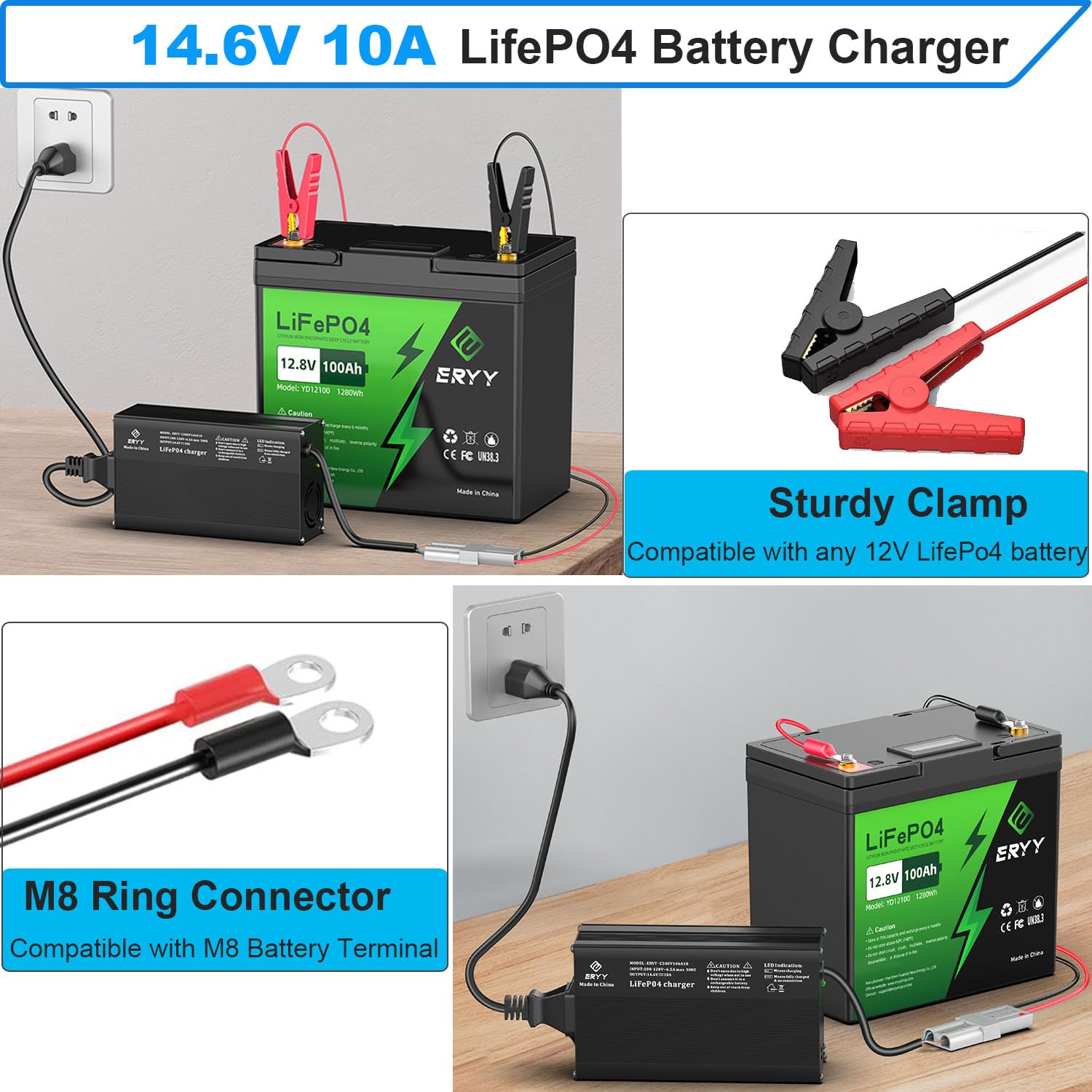 12V 10A LiFePO4 Battery Charger | 14.6V Lithium Battery Smart Charger with Anderson Connector & LED Display | AC-DC Power Supply for RV, Marine, Solar & Off-Grid Systems | Perfect for Boats, Campers & Deep Cycle Batteries
