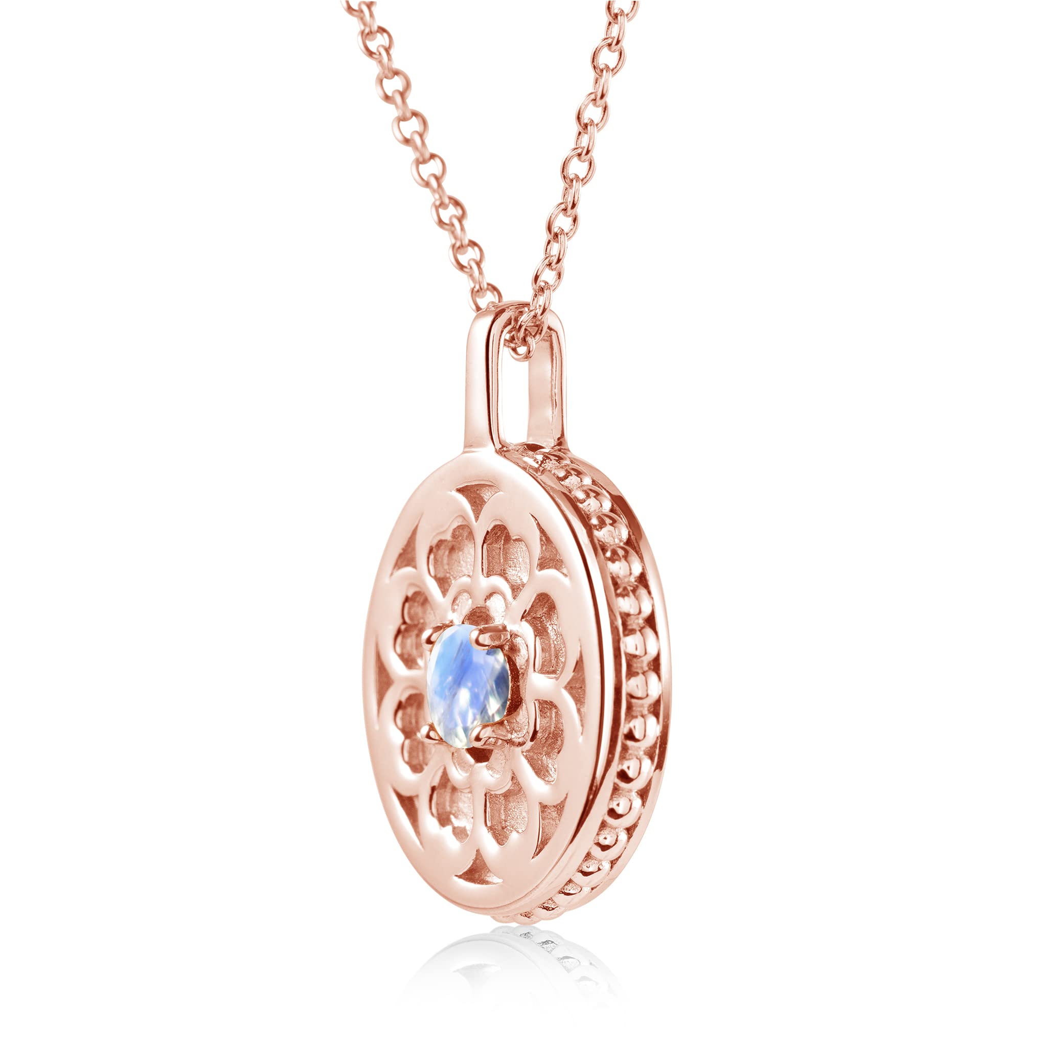 Rainbow Moonstone Coin Necklace Pendant - Personalized Custom Engraved Medallion - June Birthstone Initial Necklace - Perfect for Gifts, Birthdays & Special Occasions