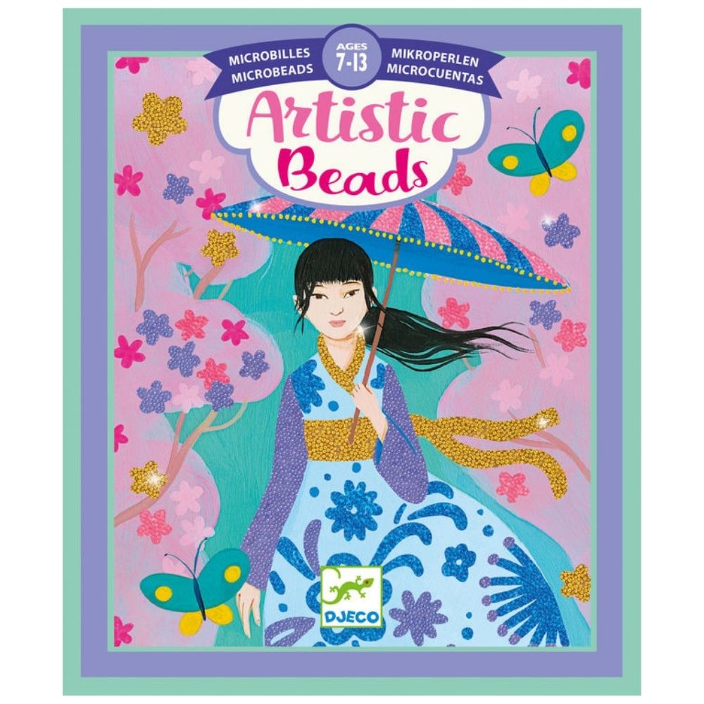 Djeco Artistic Beads Collage Kit - Around the World DIY Craft Set for Kids | Creative Art Project for Home & Classroom Activities