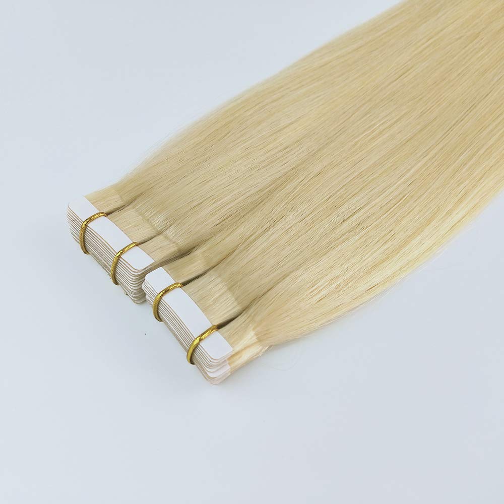100% Real Human Hair Russian Tape-in Extensions Blonde #613 - 40pcs 100g Remy Hair for Women (24 Inch) - Machine Made Seamless Hair Extensions for Volume & Length - Perfect for Parties, Weddings & Daily Styling