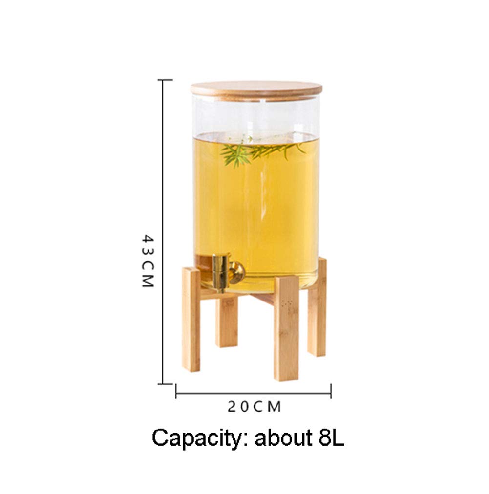 2 Gallon Glass Drink Dispenser with Wooden Stand & Stainless Steel Spigot - BPA-Free Borosilicate Glass Pitcher for Hot/Cold Beverages, Juice, Beer, Punch, Iced Tea - Perfect for Parties, BBQs, Weddings & Home Entertaining