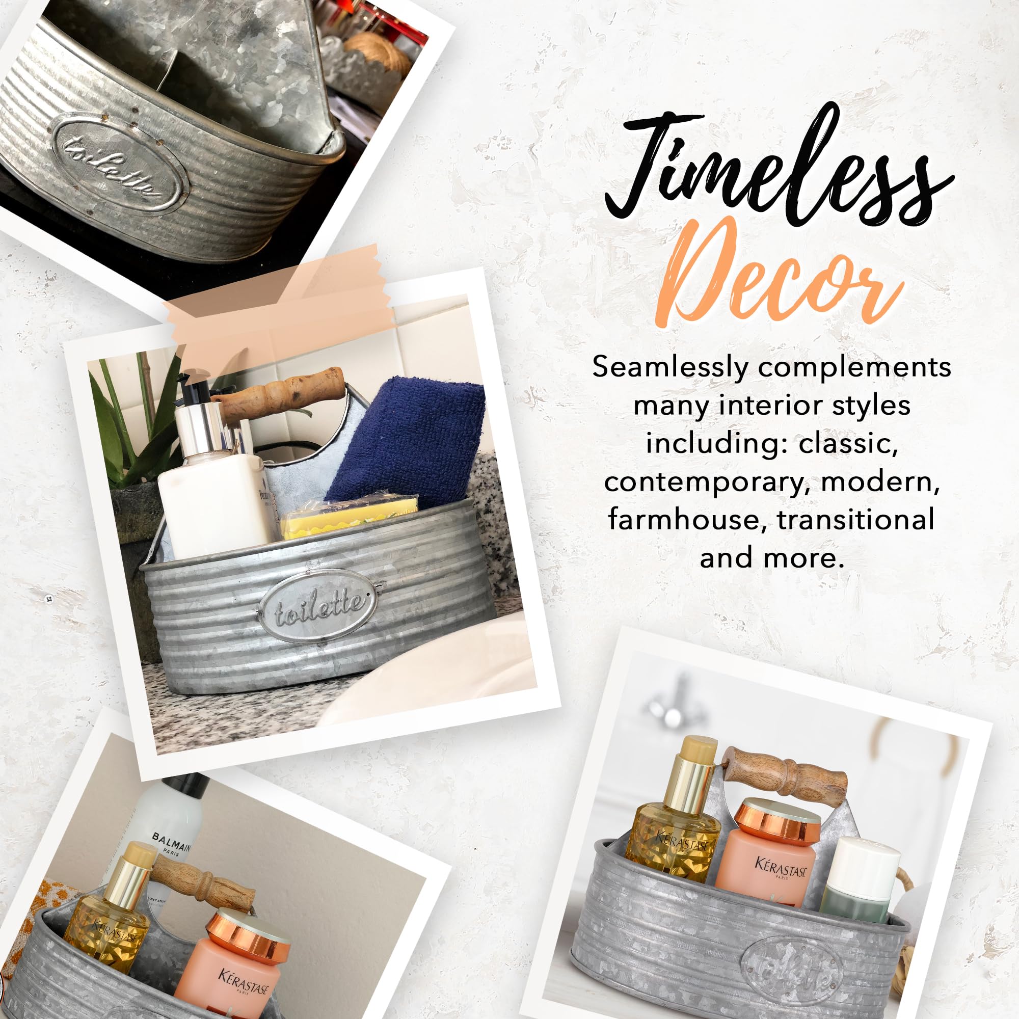 Farmhouse Rustic Shower Caddy Basket - Galvanized Bathroom Organizer for Toiletries, 8.25