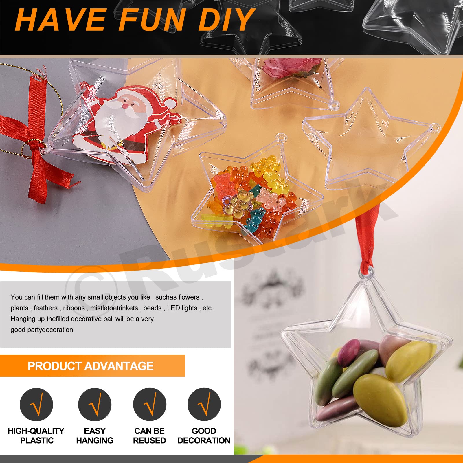 16Pcs Clear Plastic Star Fillable Ornament Balls - DIY Christmas Craft Decorations for Tree, Wedding, Party (8-10cm Diameter) - Perfect for Holiday Decor, Gift Filling & Home Decoration Projects