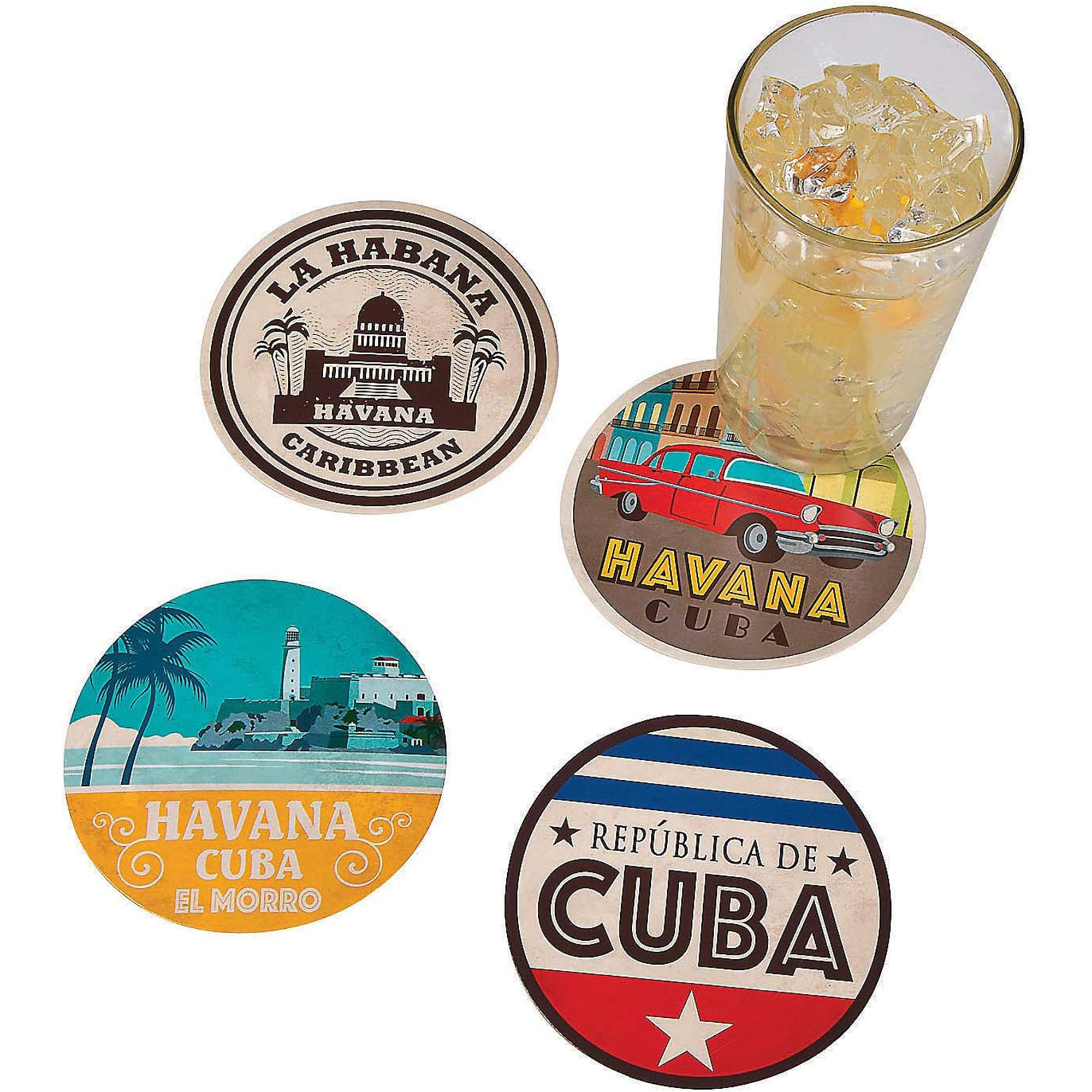 12-Piece Cuban Print Coasters Set | Havana Nights Theme | Tropical Party Decor | Perfect for Cocktail Parties, Home Bars & Latin-Themed Events