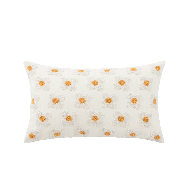 Daisy Embroidered Lumbar Pillow Cover - Bohemian Home Decor for Sofa, Bed & Nursery - Perfect for Living Room, Bedroom & Nursery Decor
