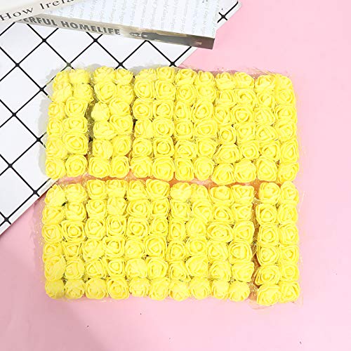 144 pcs 2cm Mini Artificial Foam Roses - Yellow Fake Flowers for DIY Crafts, Wreaths, Wedding Bouquets & Scrapbooking Decorations | Perfect for Home Decor, Party Centerpieces & Gift Wrapping Accents