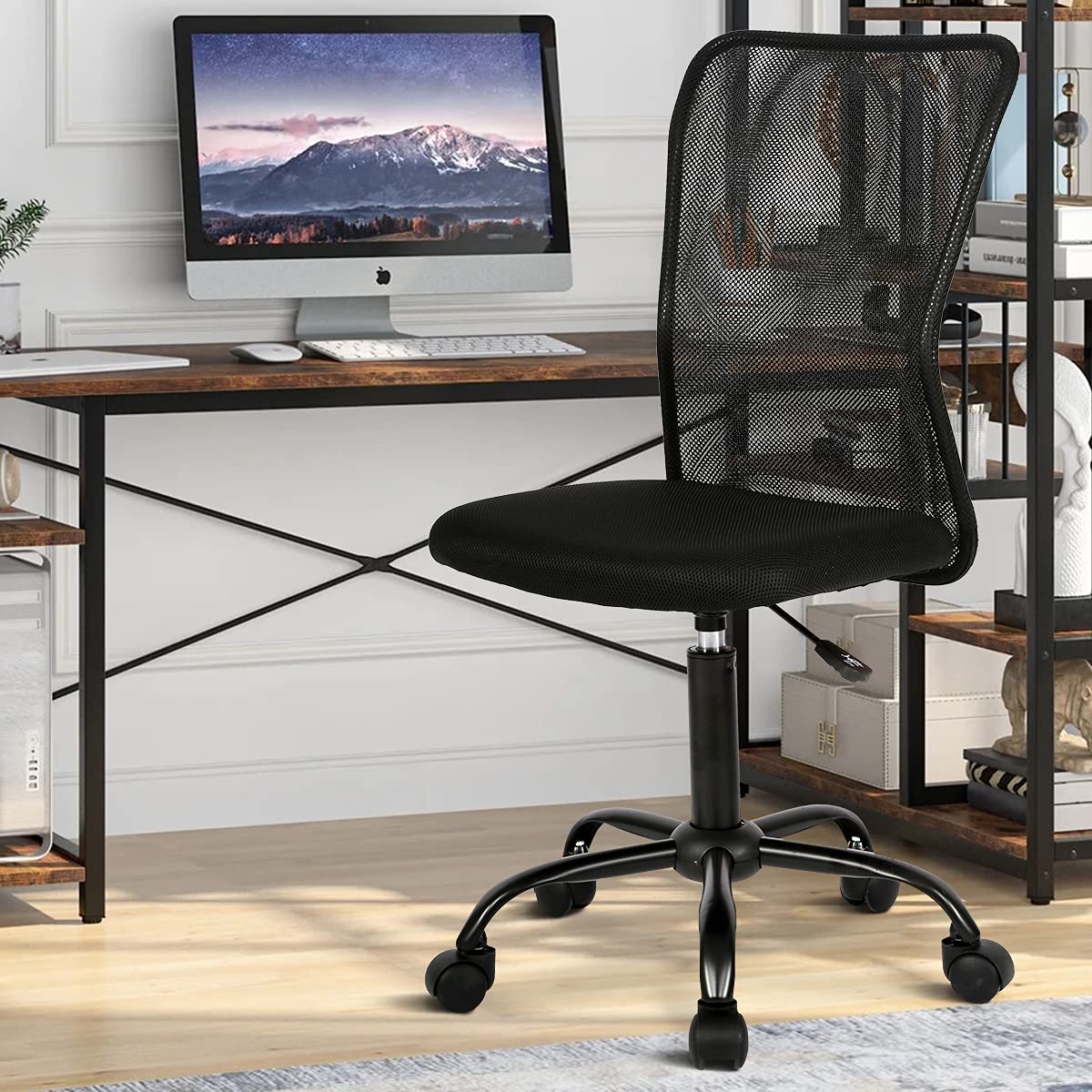 Ergonomic Mid Back Mesh Office Chair - Adjustable Rolling Desk Chair with Lumbar Support for Home & Office Use - Comfortable Computer Chair for Women & Men (Black)