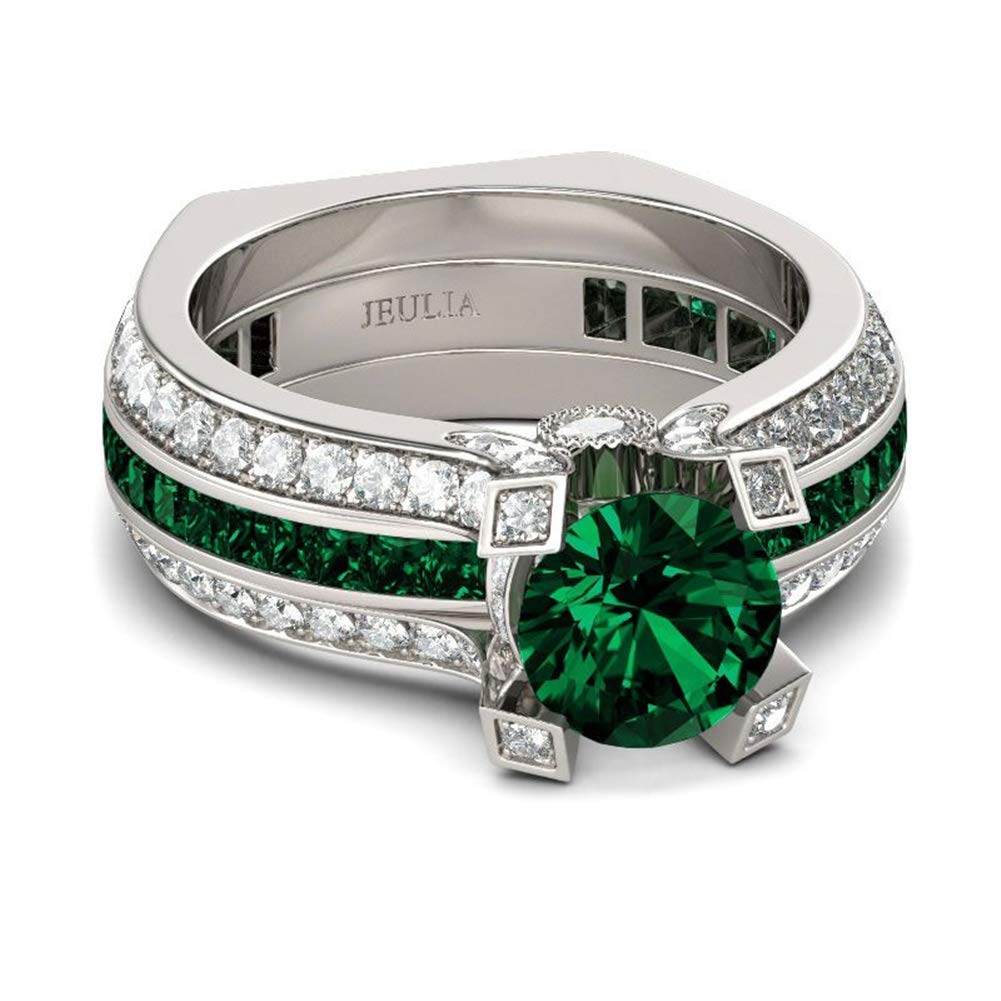Jeulia 3.5 Carat Cubic Zirconia Wedding Ring Set for Women - Sterling Silver Simulated Diamond Engagement Ring with Round Cut Colorful Stones - Perfect for Anniversary, Promise Rings & Jewelry Gifts (Ideal for Bridal, Proposal & Special Occasions)