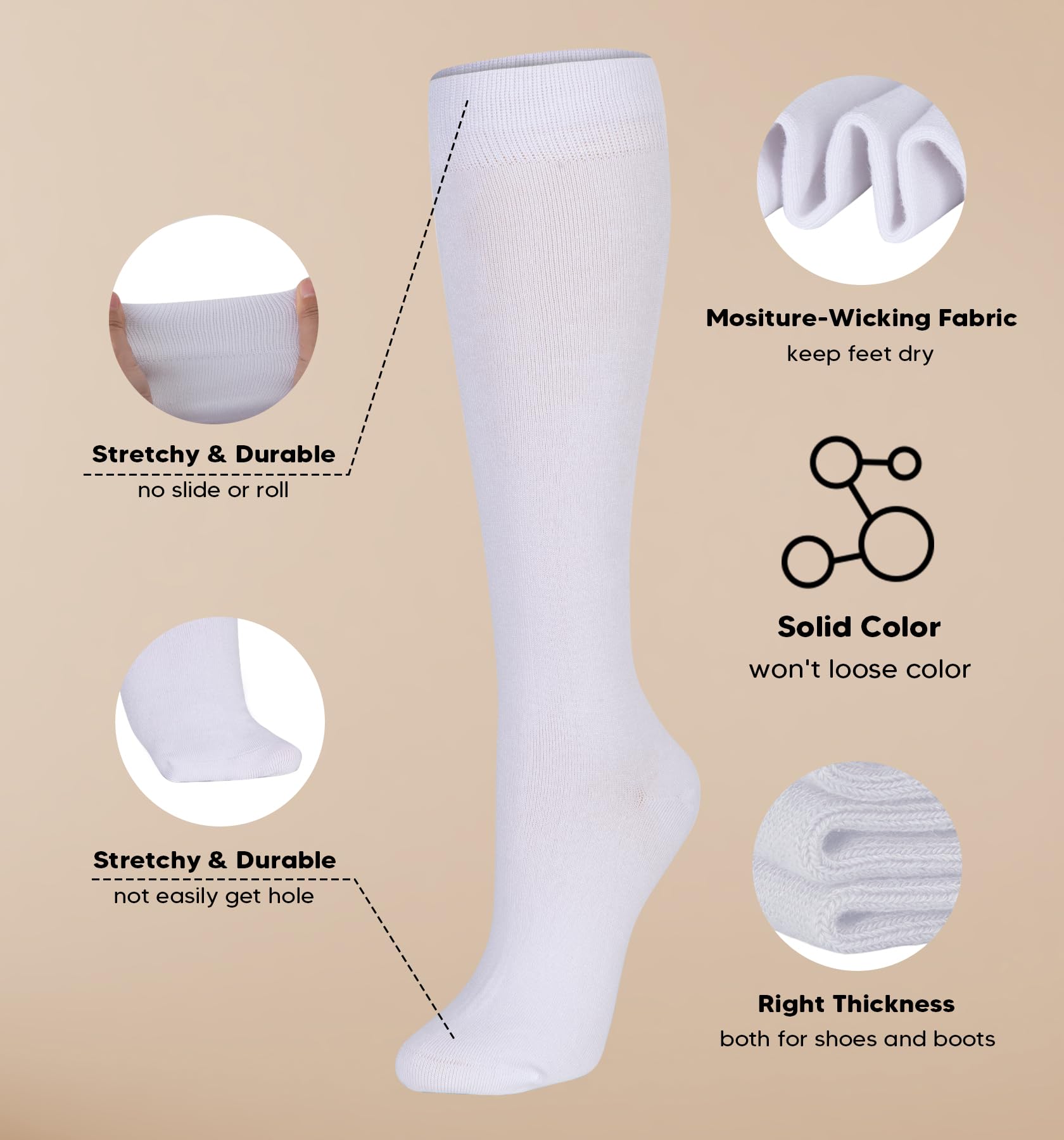 4 Pair Bamboo Knee High Socks for Women - Thin Casual Dress Socks, Breathable Lightweight Stockings for Daily Wear, Work, Yoga & Outfits