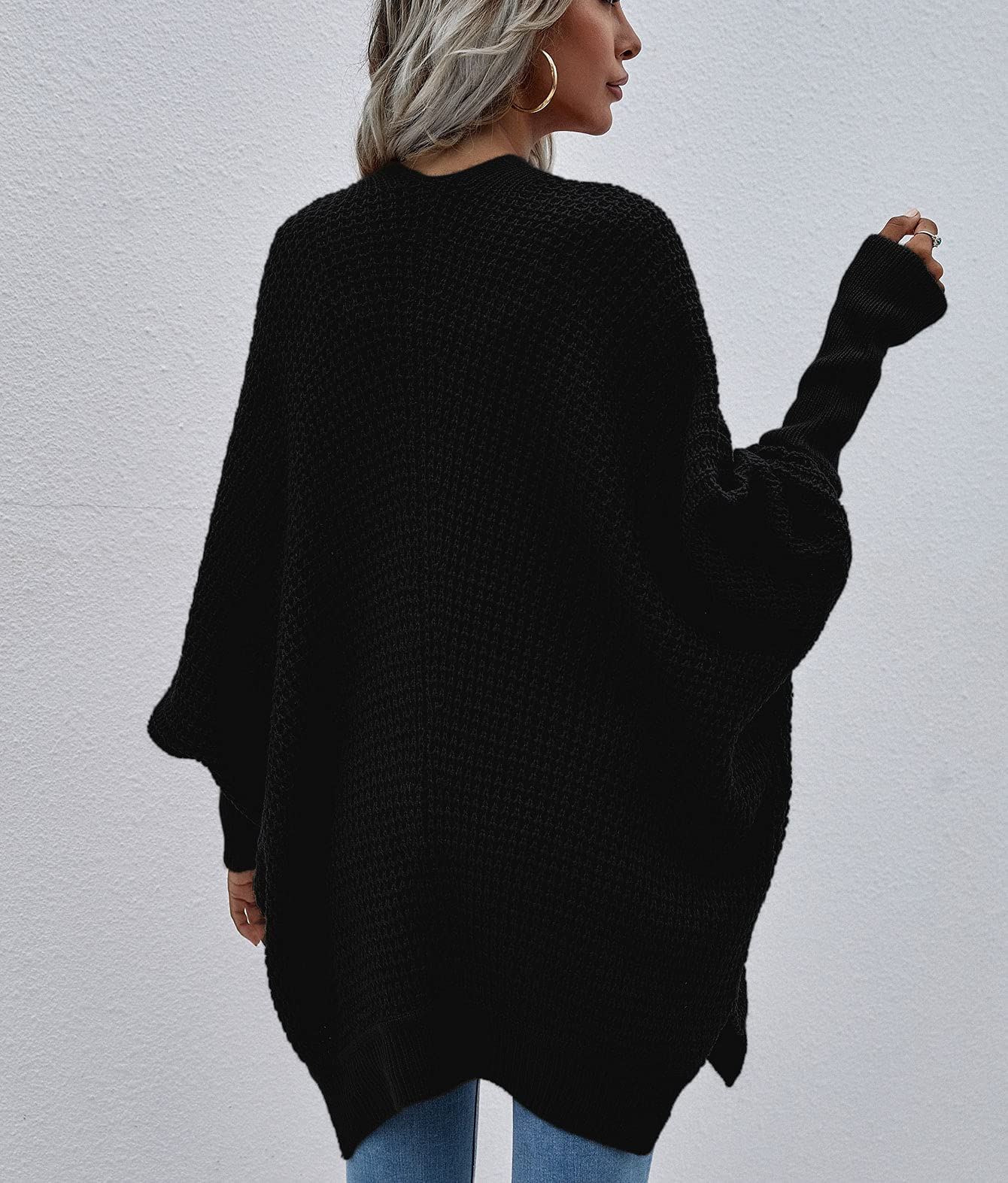 Women's Waffle Knit Cardigan - Ribbed Cuffs & Open Front Batwing Sweater - Long Sleeve Loose Fit Chunky Coat for Casual Wear | Perfect for Fall Layering, Coffee Dates & Cozy Home Outfits