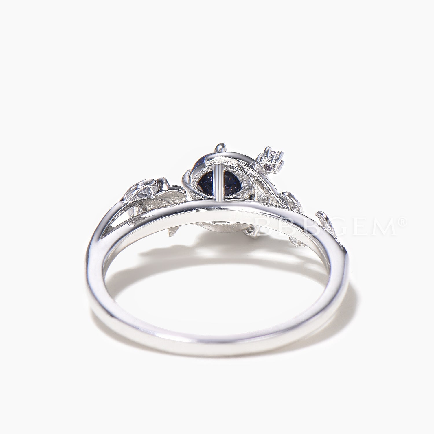 Round Galaxy Blue Sandstone Amethyst Moon Leaf Engagement Ring - Elegant Wedding Band for Women, Unique Handmade Jewelry Gift for Brides, Anniversaries & Special Occasions