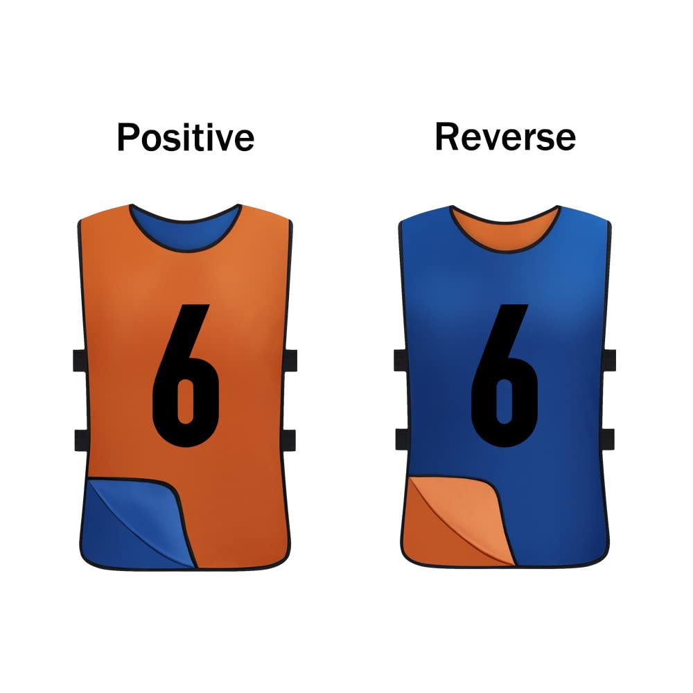 12 Pack Reversible Numbered Pinnies - Double Sided Scrimmage Vests for Kids & Adults - Team Practice Jerseys for Soccer, Basketball, Football & PE Class - Ideal for Sports Training, Gym Class & Outdoor Games