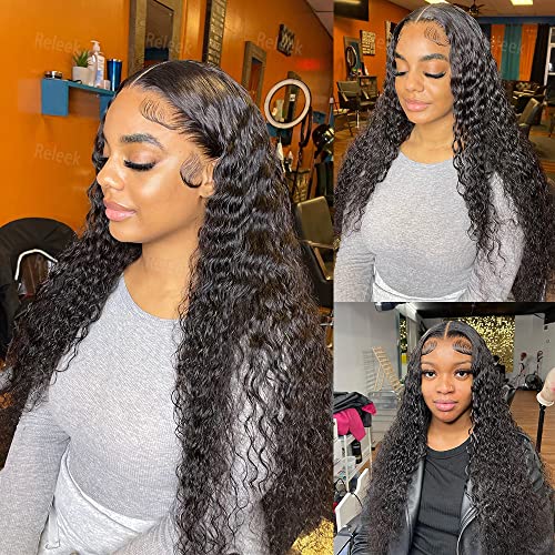 30 Inch Deep Wave Lace Closure Wigs for Black Women - 4x4 Brazilian Virgin Human Hair Wig with Pre-Plucked Baby Hair & Natural Black Color - Perfect for Daily Wear, Parties, and Special Occasions
