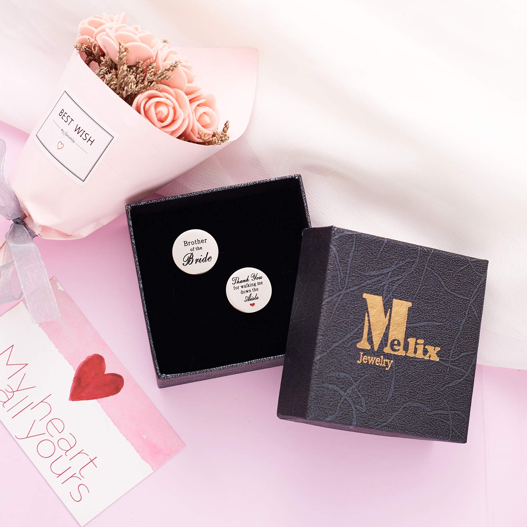 Melix Home Stainless Steel Cufflinks for Groom & Brother of the Bride - 'Thank You for Walking Me Down The Aisle' Engraved Wedding Gift Set - Perfect for Wedding Party, Anniversary & Formal Occasions